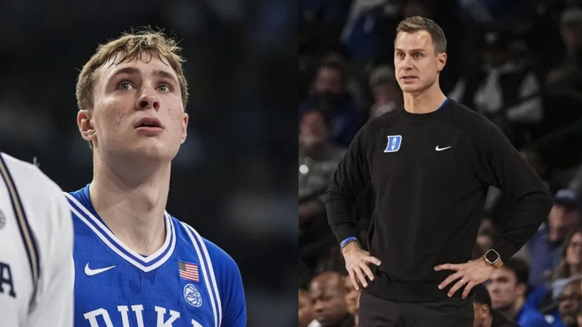 Duke coach Jon Scheyer showed utmost confidence in Duke freshman Cooper Flagg despite committing two early fouls against Virginia Tech on Tuesday (Image Source: IMAGN(