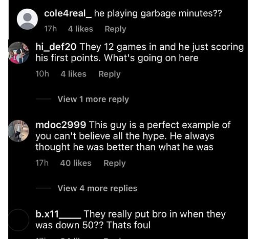 Fans comment on Mikey Williams scoring his first points for UFC on IG. Image via @thehoopspill