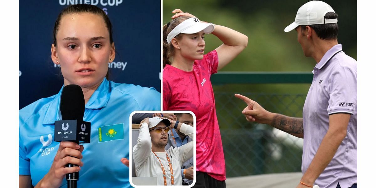 Elena Rybakina pictured at United Cup 2025 (L); with coach Stefano Vukov (R); Vukov (inset) - Image Source: Getty