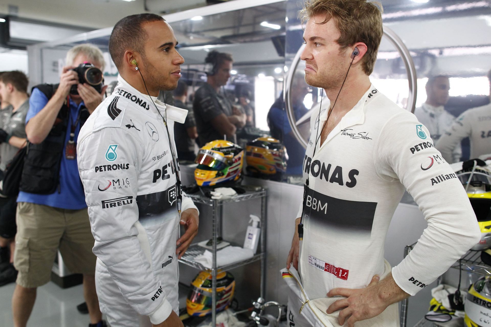 Lewis Hamilton with Nico Rosberg during the 2013 Grand Prix of India - Source: Getty