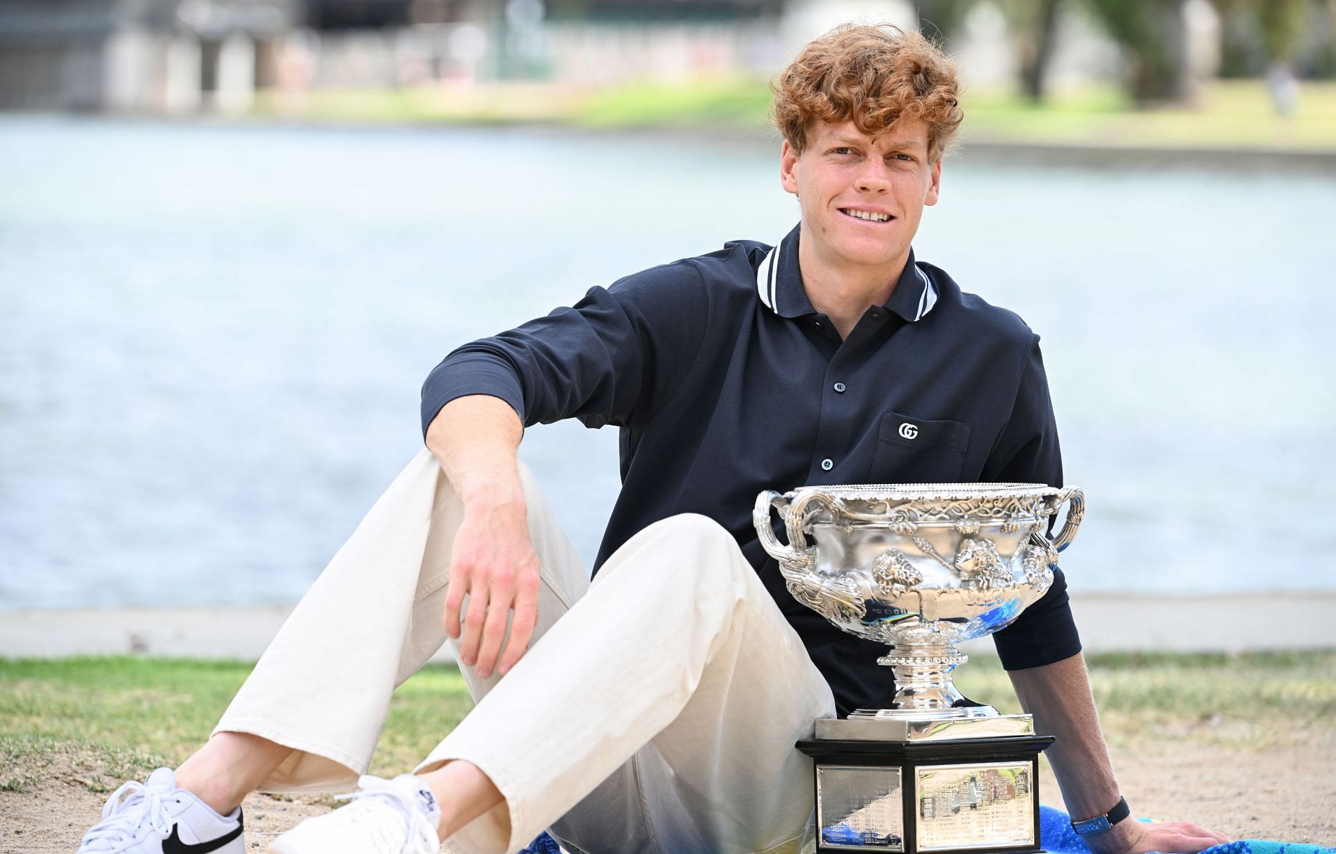 Jannik Sinner with the 2025 Australian Open men&#039;s singles trophy (Source: Getty)