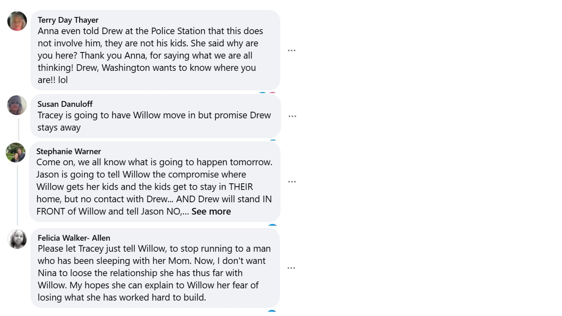 Fans discussing Drew-Willow-Tracy situation (Image via Facebook/@General Hospital Fans-Official)