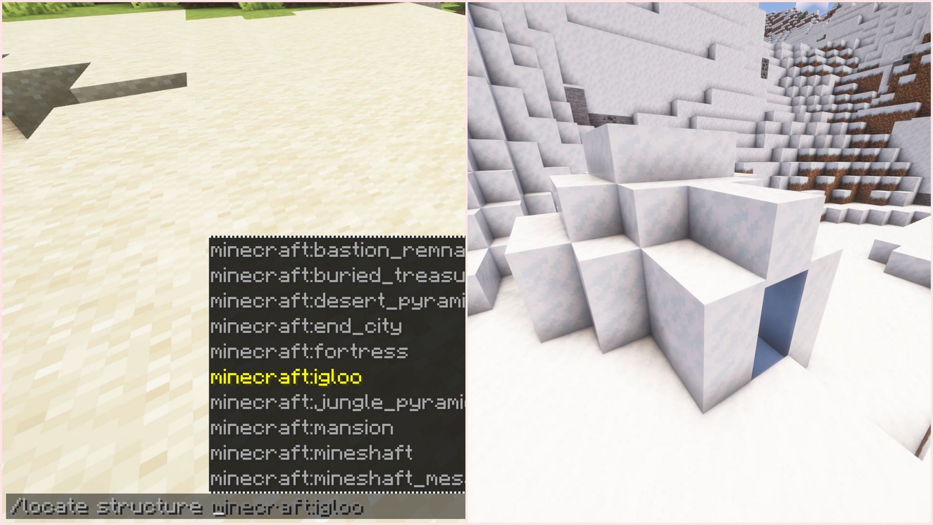 Quickly find a structure using the locate command (Image via Mojang Studios)