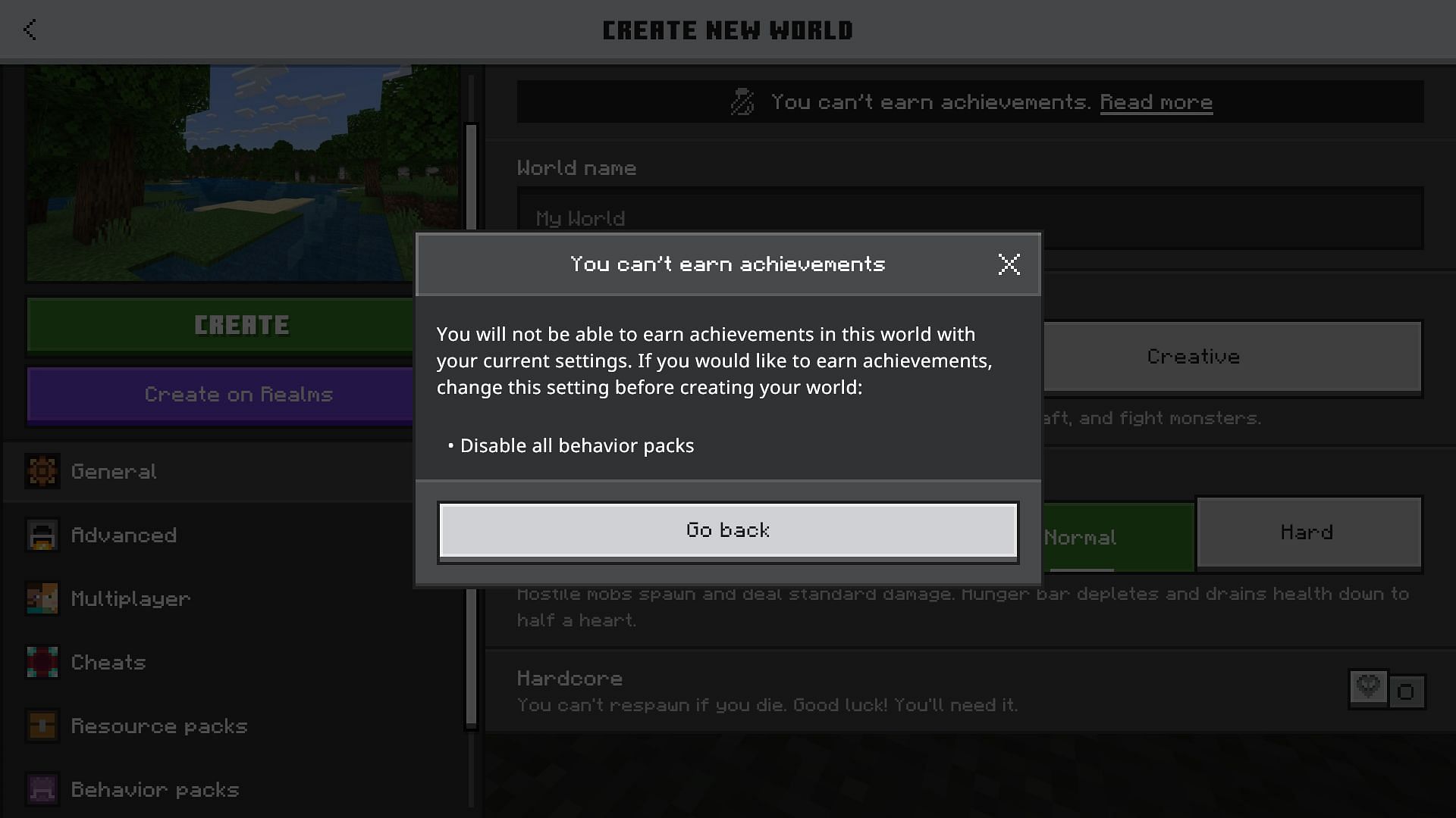 Minecraft Bedrock add-ons will not allow you to earn achievements when enabled (Image via Mojang Studios)