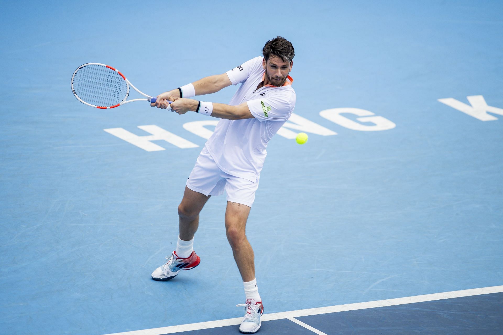 Cameron Norrie hits a backhand in Hong Kong