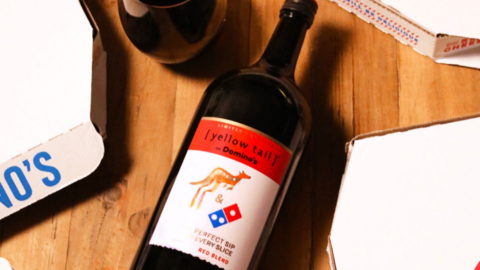 Yellow Tail and Domino&#039;s limited edition red blend (Image via Domino&#039;s)