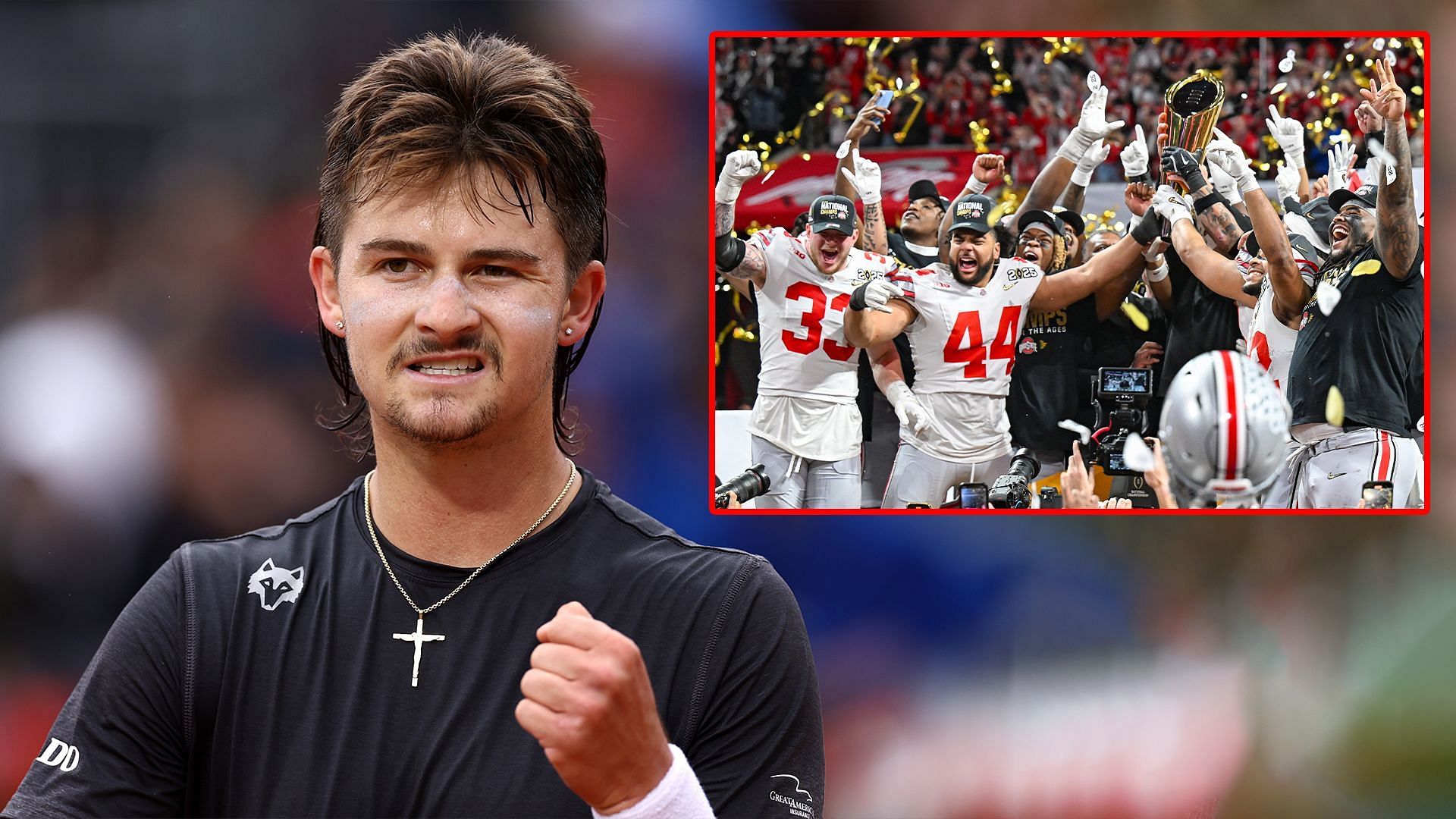 JJ Wolf and the Ohio State football team(inset). Images: Getty