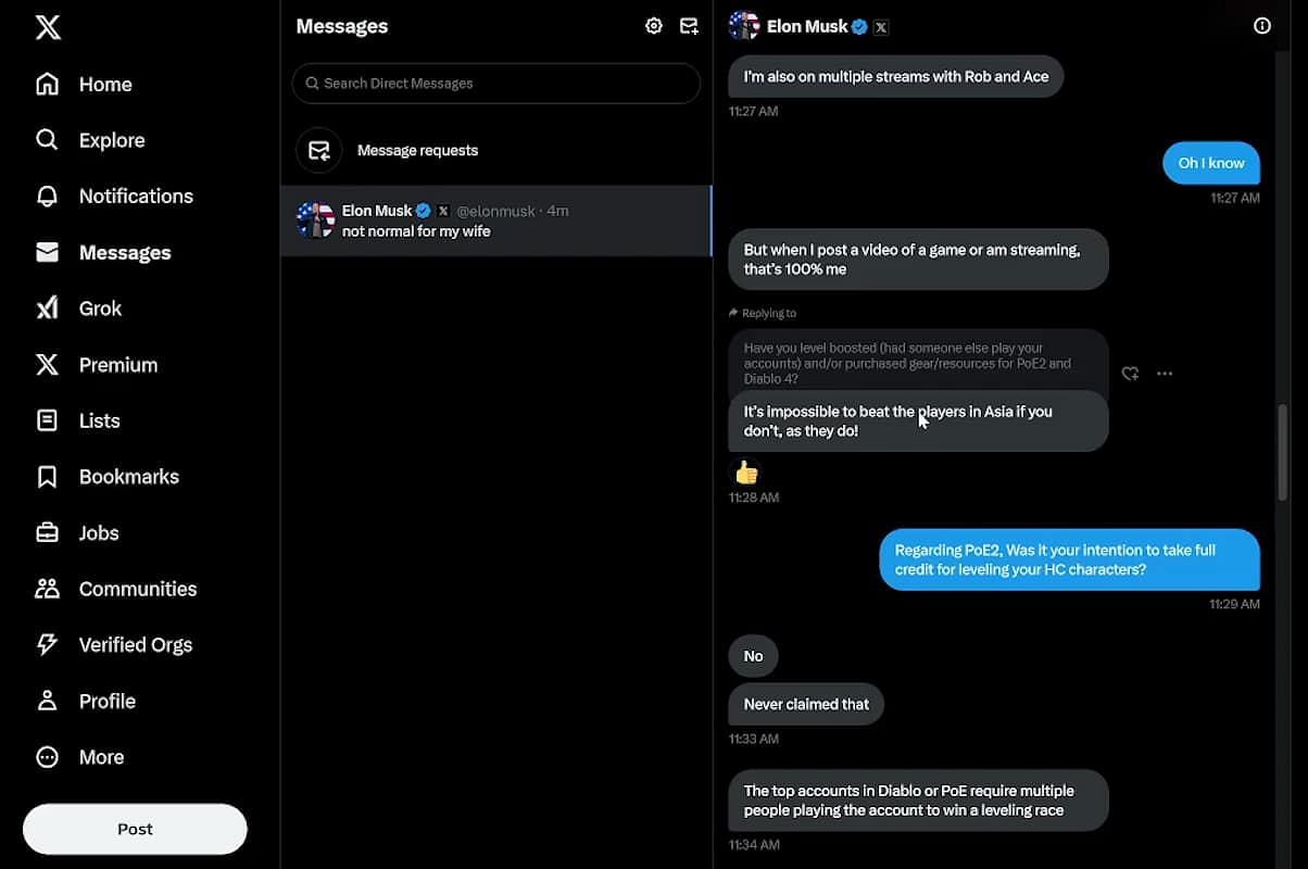 These were the DMs as published by NikoWrex (Image via X @NikoWrex)