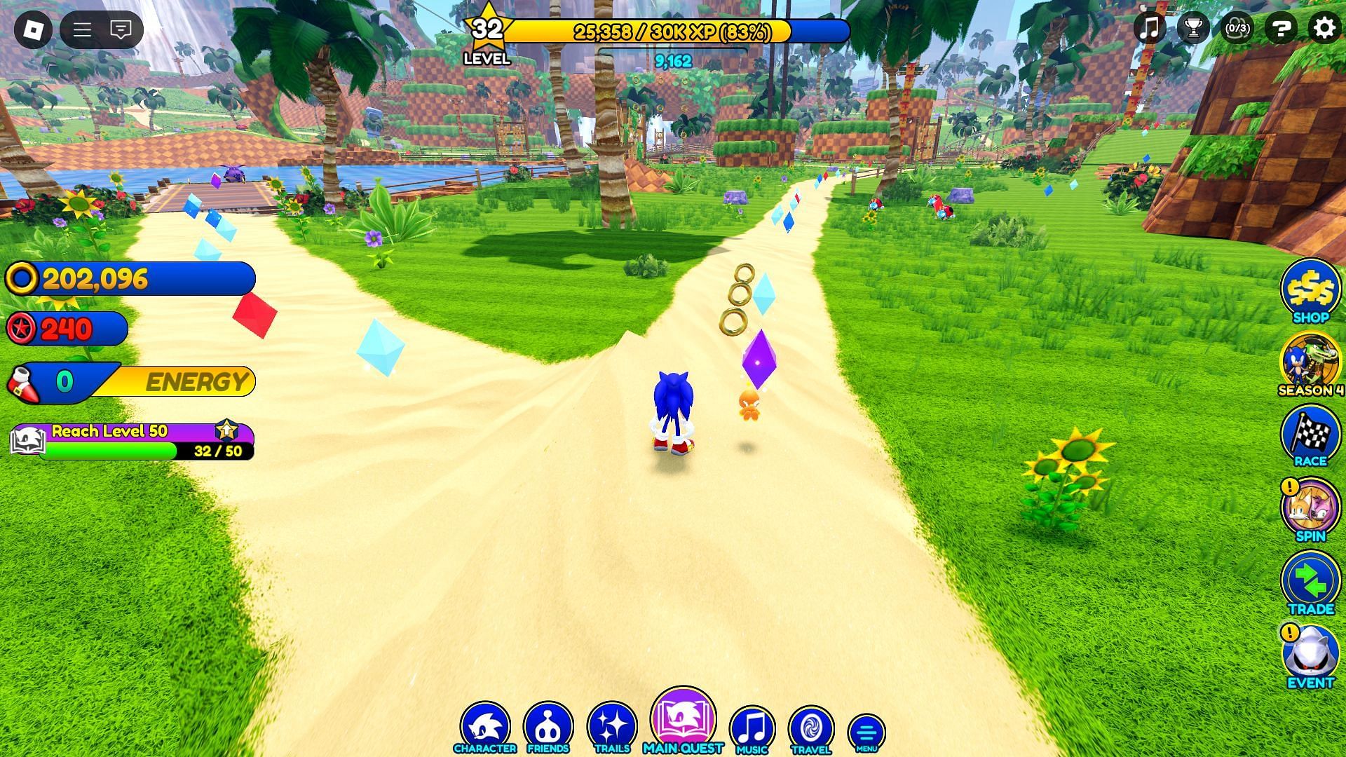 Keep running around the map and collect orbs to raise your level (Image via Roblox)