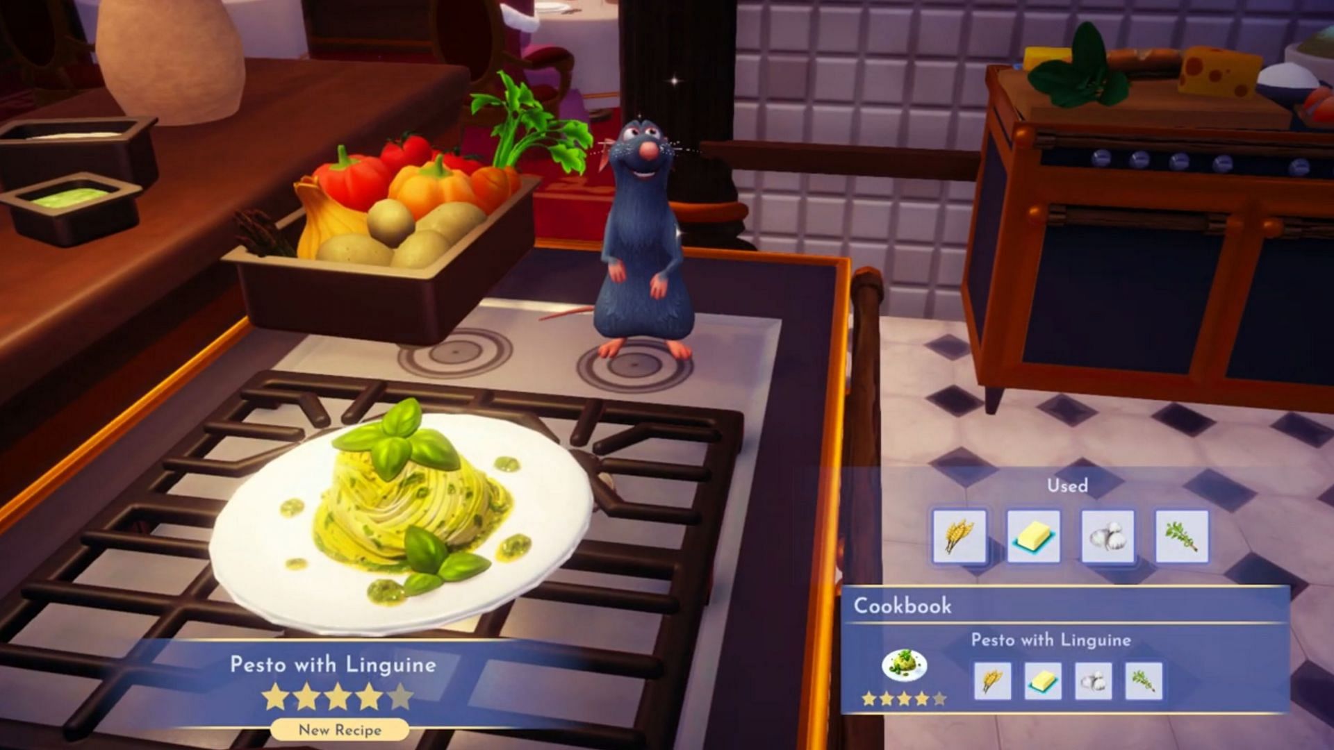 Pesto with Linguine is a four-star meal in Disney Dreamlight Valley (Image via Gameloft)