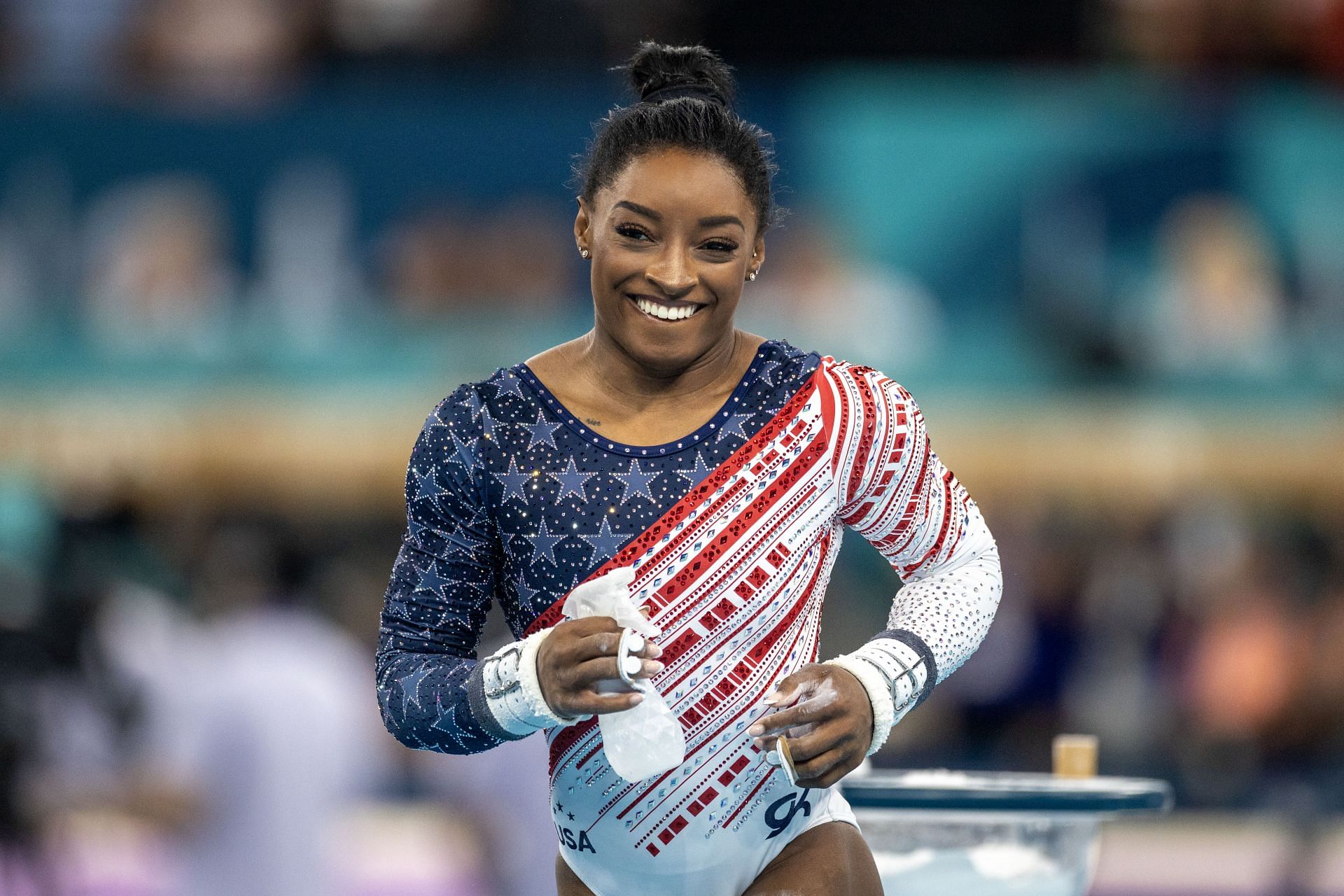 Simone Biles of the United States during the 2024 Summer Olympic Games in Paris, France. (Photo via Getty Images)