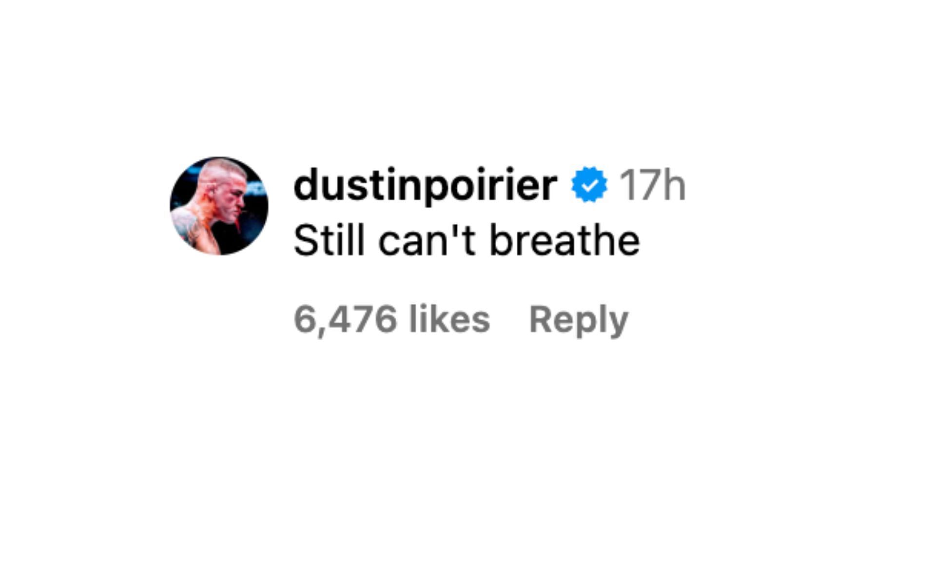 Screenshot of Dustin Poirier&#039;s comment. [Image courtesy: @espnmma on Instagram]