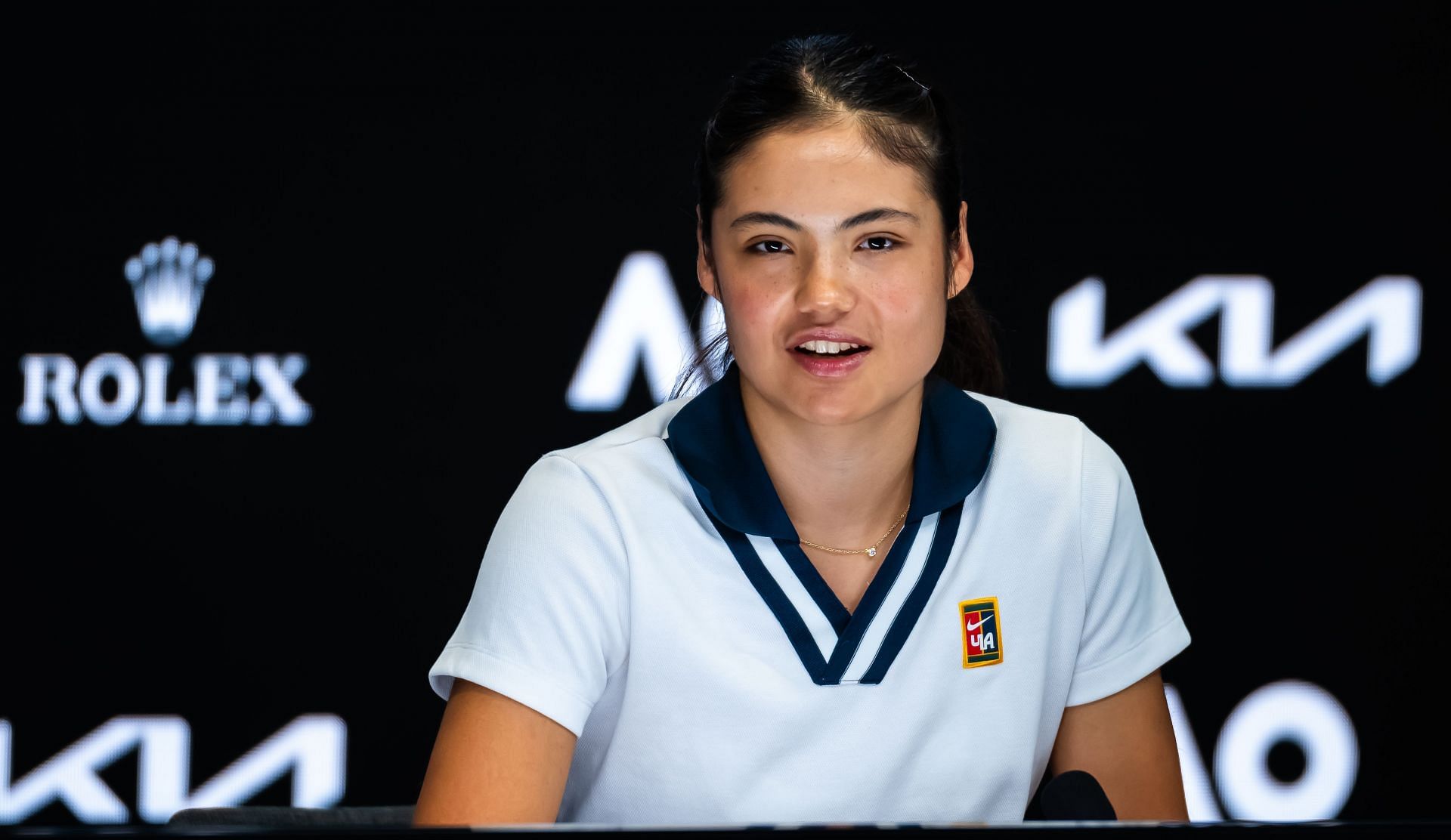 Emma Raducanu addressing the press at the 2025 Australian Open (Source: Getty)