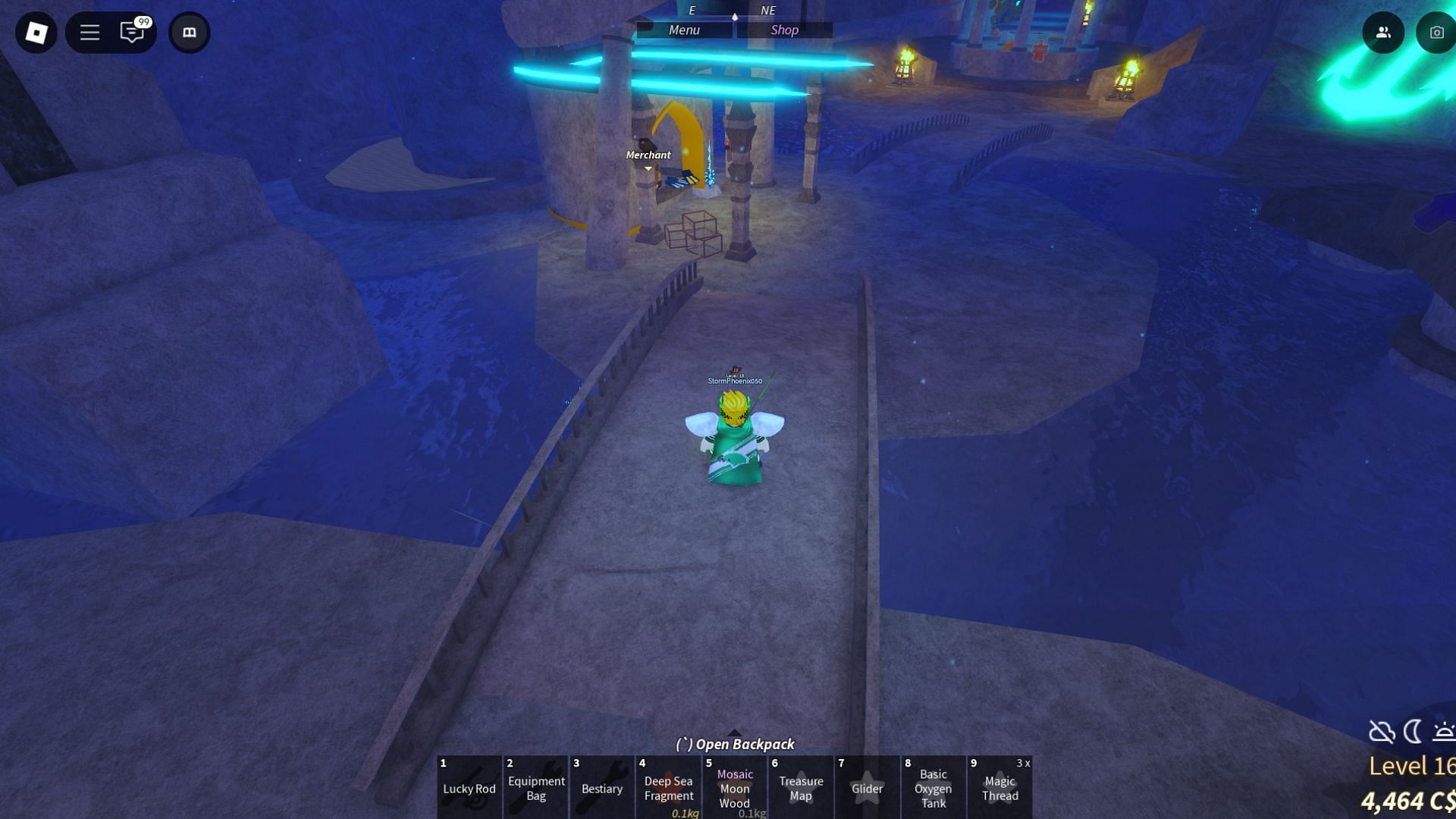 Jump in the water here to reach the Kraken Pool door (Image via Roblox)