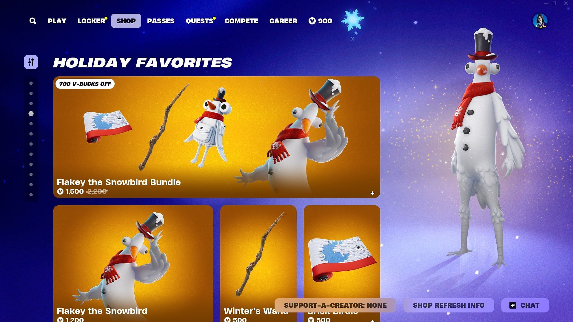 You can now purchase Flakey The Snowbird skin in Fortnite (Image via Epic Games)