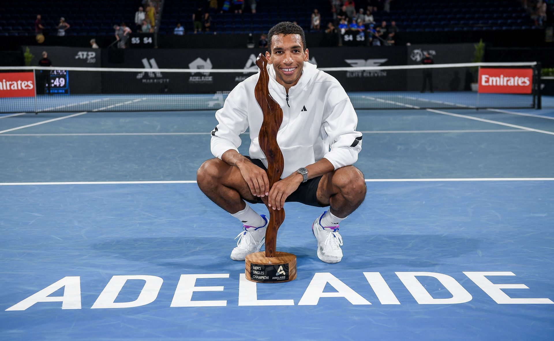 Felix with the winner&#039;s trophy at the 2025 Adelaide International: Day 6 - (Source: Getty)