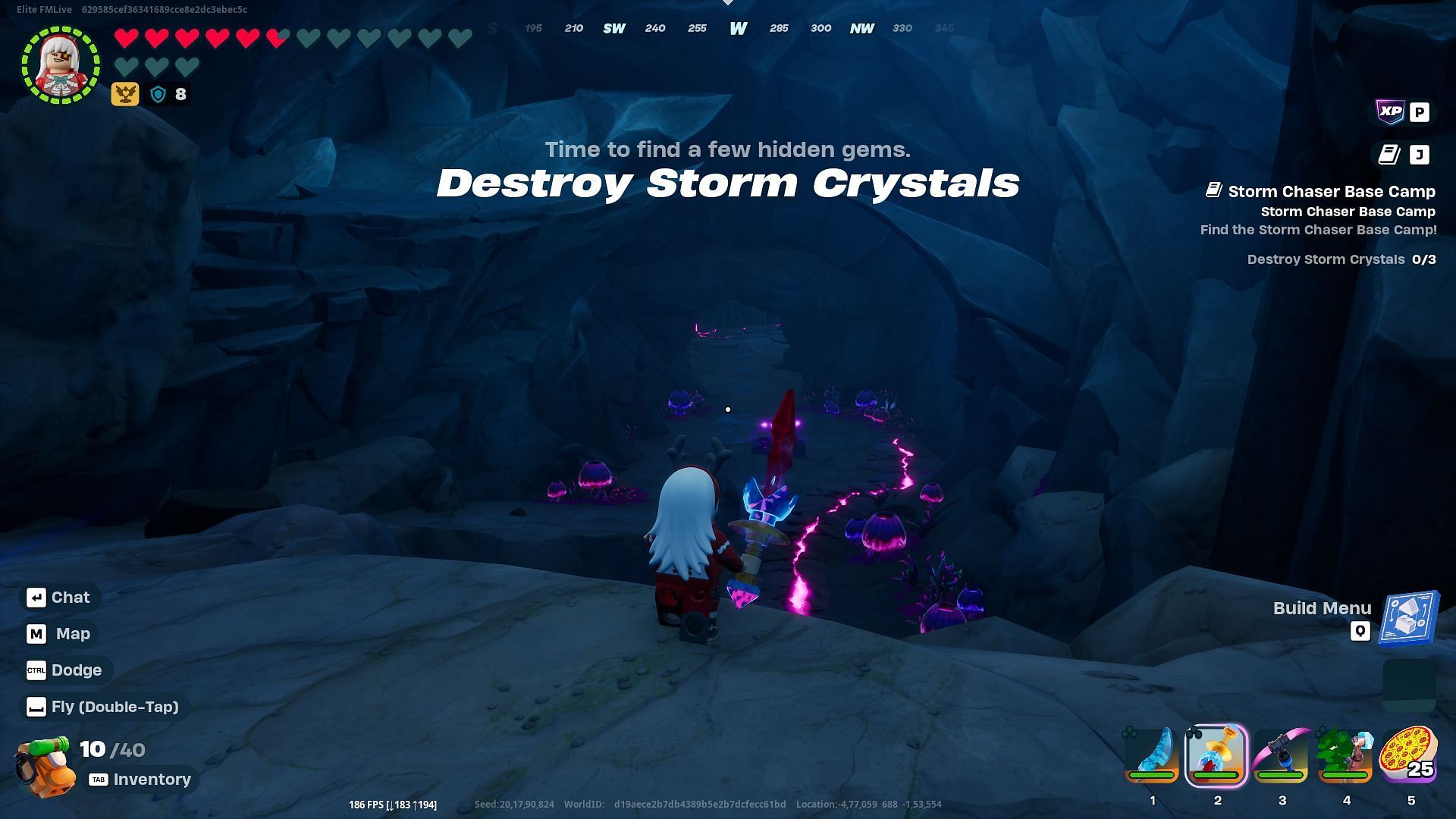 Destroy the storm crystals to get to the next level of the Storm caves in LEGO Fortnite Odyssey (Image via Epic Games)