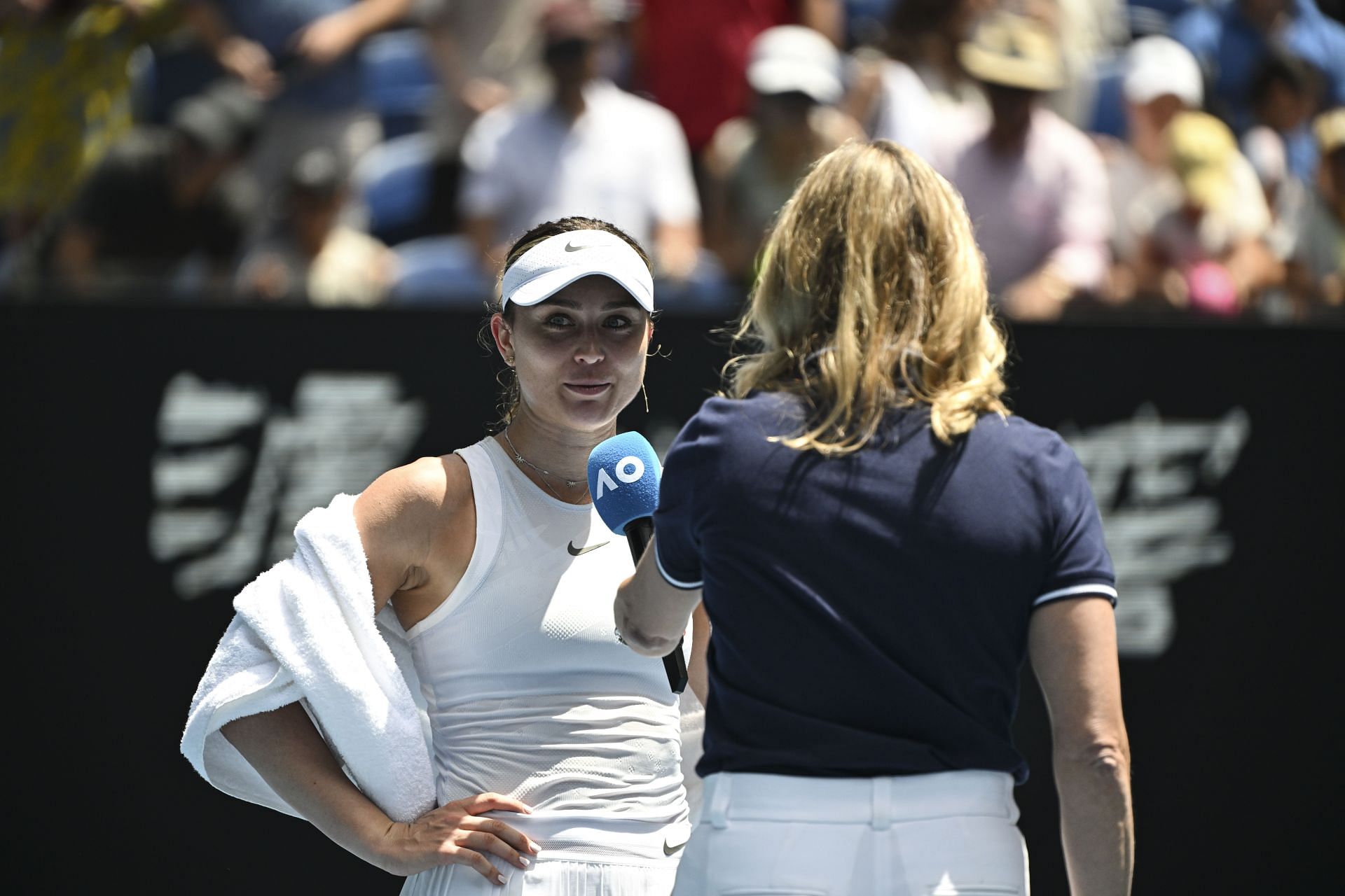 Paula Badosa after beating Coco Gauff in the quarterfinals of the 2025 Australian Open. (Source: Getty)