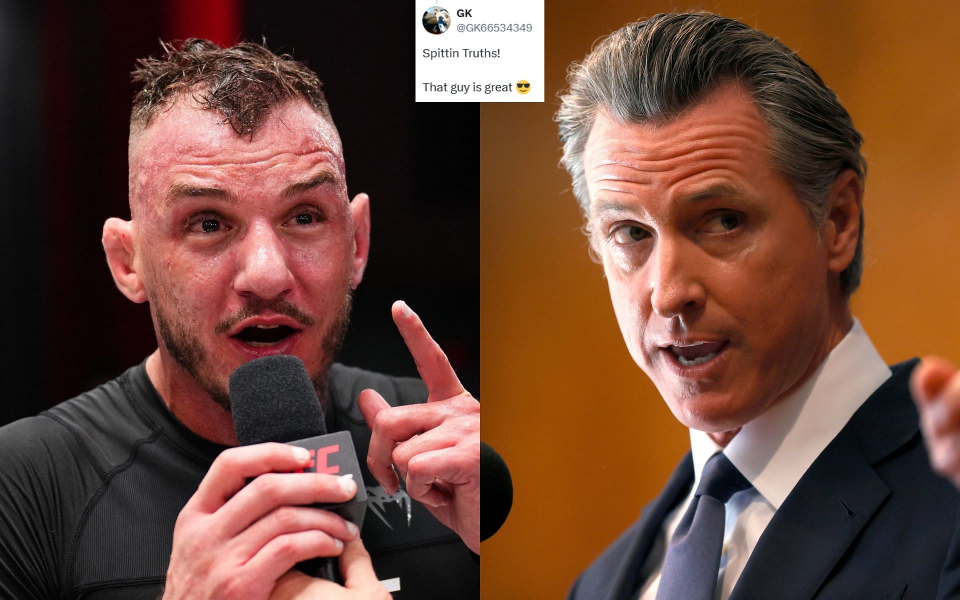 Renato Moicano (left) sounded off on Gavin Newsom (right) ahead of UFC 311 [Images courtesy: Getty Images]