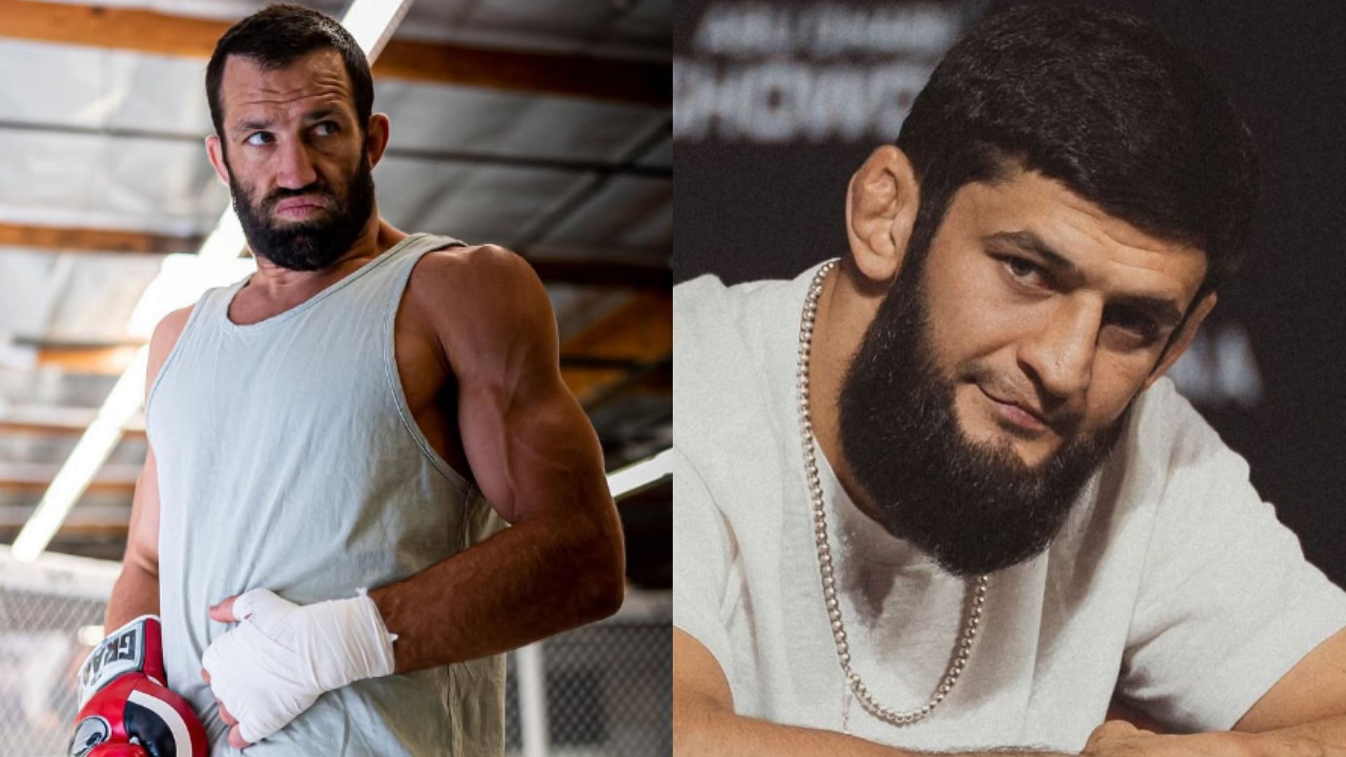 Luke Rockhold (left) denies being dominated by Khamzat Chimaev (right) in viral grappling session [Images courtesy of @lukerockhold &amp; @khamzat_chimaev on Instagram]