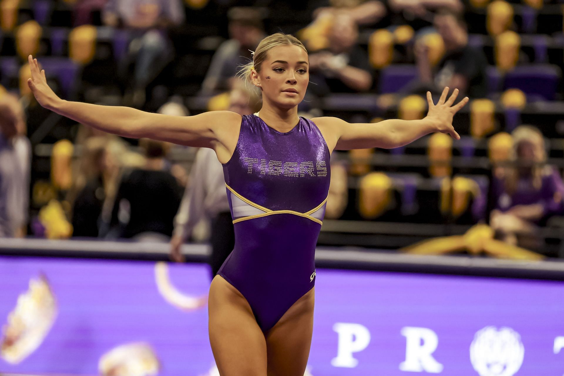 Olivia Dunne competes on the floor during Iowa State v LSU - Source: Getty