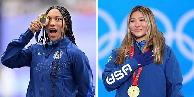 Tara Davis-Woodhall reacts to Chloe Kim