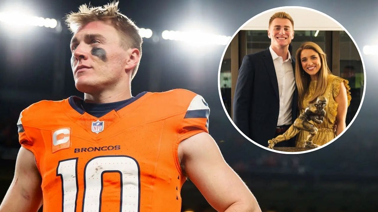 Bo Nix with his wife, Izzy Nix. (Source: Via Instagram/ @izzysmokenix) | Bo Nix (Source: Getty)