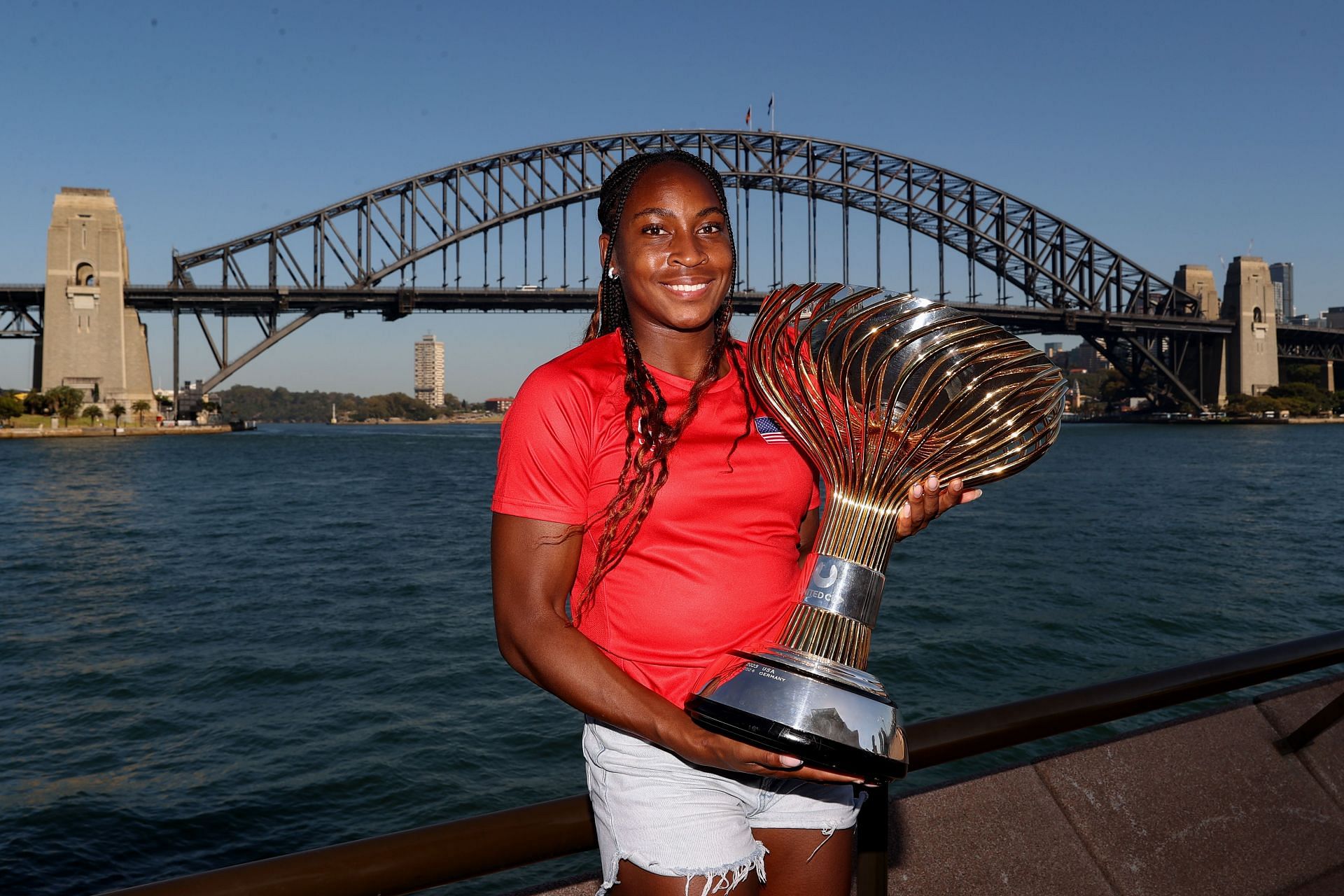 Coco Gauff at a 2025 United Cup trophy shoot - Source: Getty