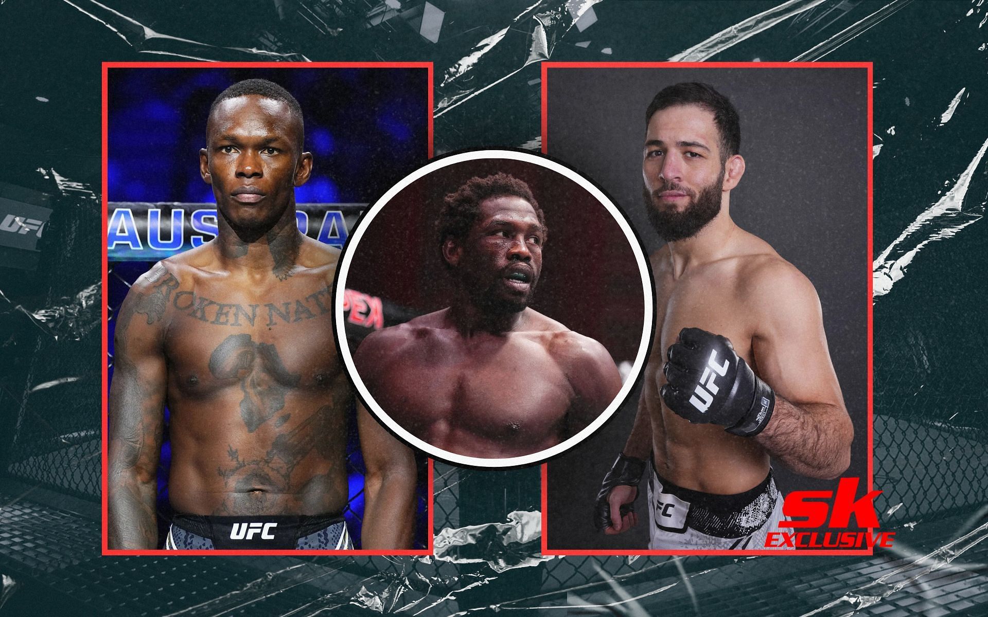 Jared Cannonier (center) weighs in on Israel Adesanya (left) vs Nassourdine Imavov (right). [Images courtesy: Getty Images]