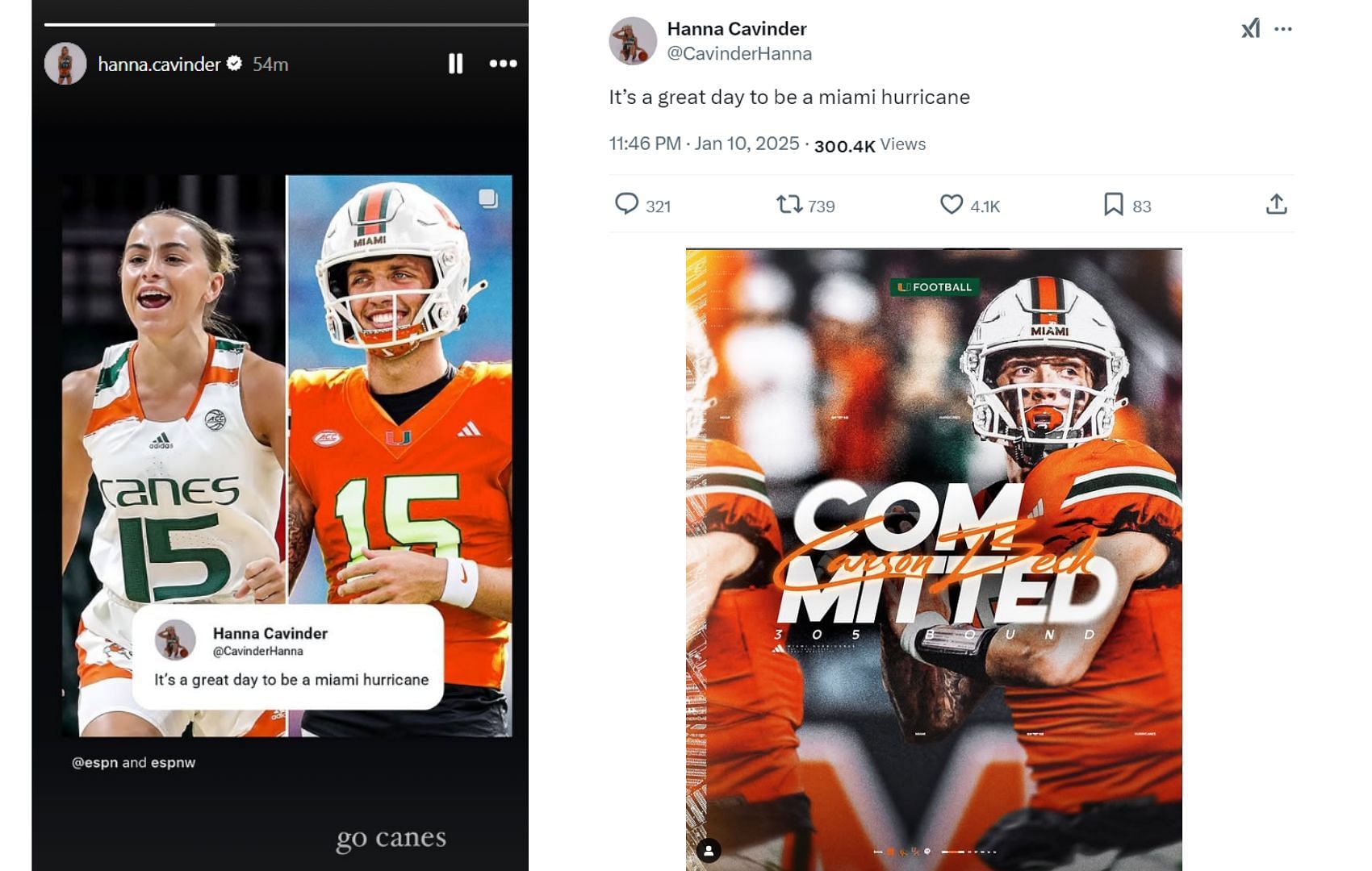 Hanna Cavinder reacts to Carson Beck&#039;s transfer to Miami