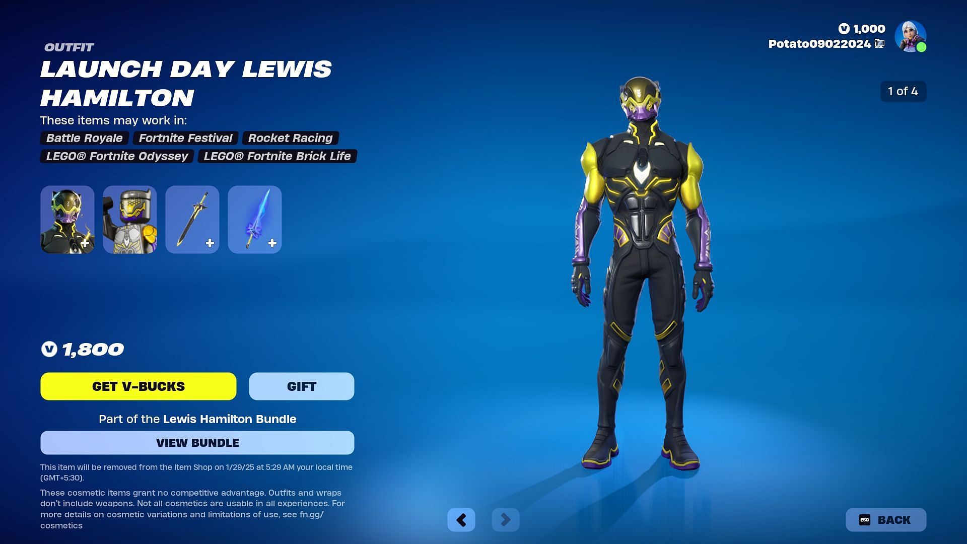 The Lewis Hamilton skin in Fortnite can be purchased separately (Image via Epic Games)