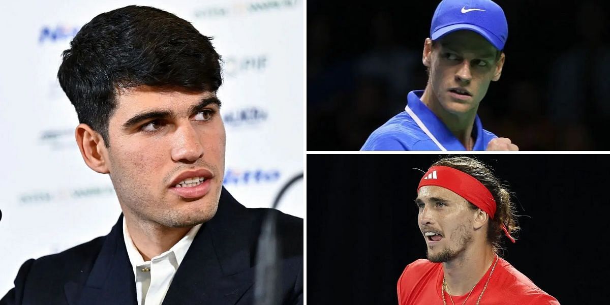 Carlos Alcaraz (L), Jannik Sinner (top right) and Alexander Zverev | Images: Getty