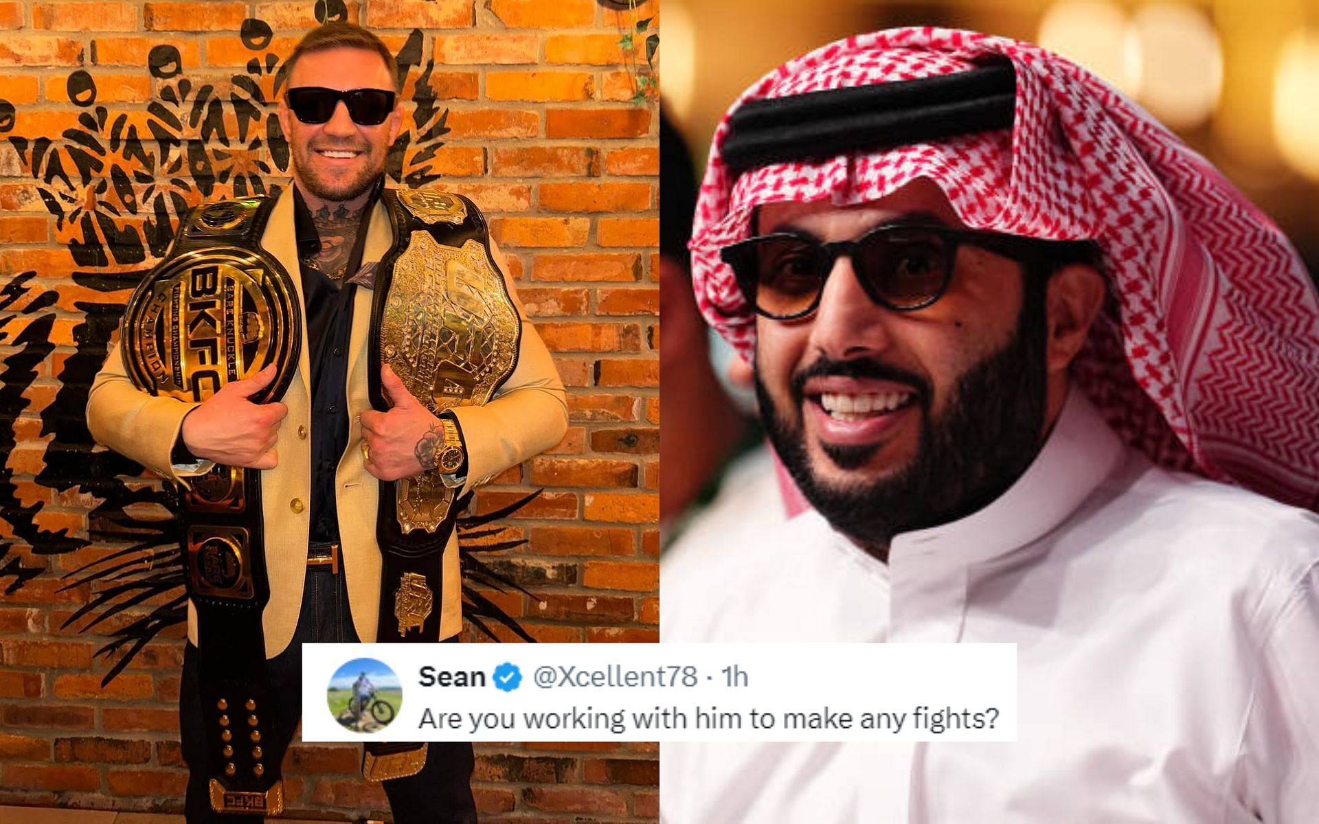 Fans react to Conor McGregor (left) praising Turki Alalshikh (right). [Images courtesy: @thenotoriousmma on Instagram and Getty]