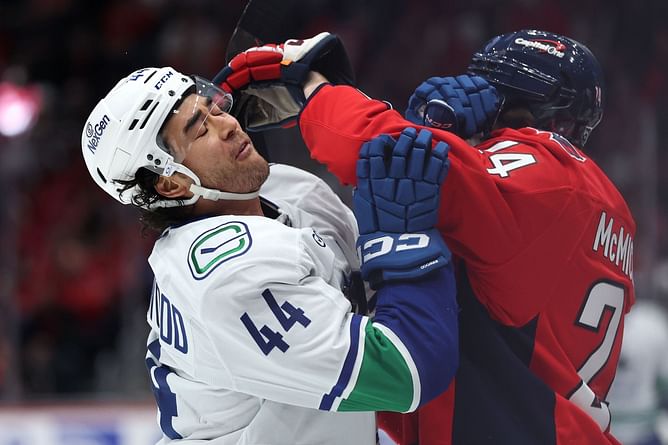 [Watch] Canucks-Capitals' all-out brawl after Kiefer Sherwood smashes Pierre-Luc Dubois into boards