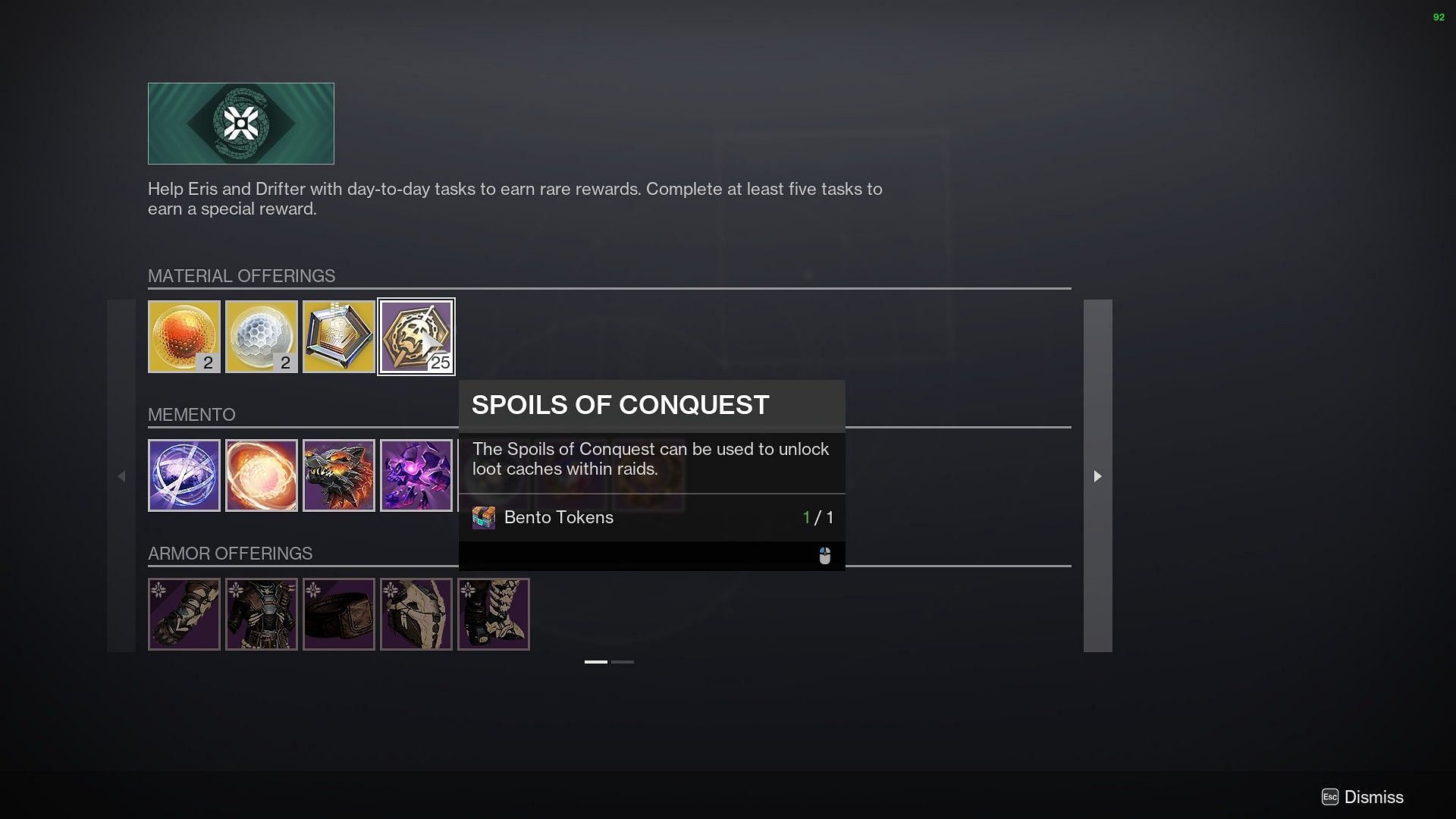 Spoils of Conquest for sale in Destiny 2 (Image via Bungie)