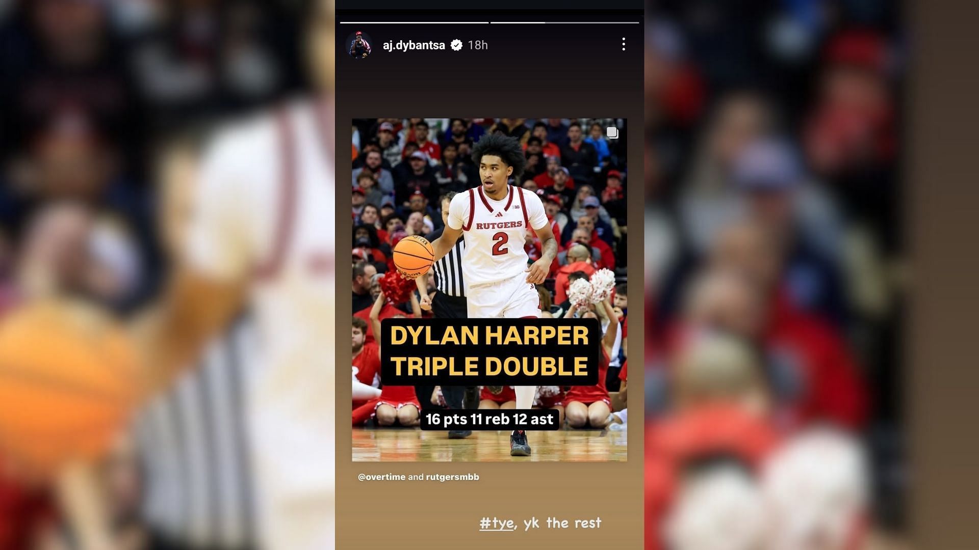 BYU signee AJ Dybantsa shares 4-word reaction to Rutgers freshman Dylan Harper&#039;s performance. (Image via Instagram @aj.dybantsa)