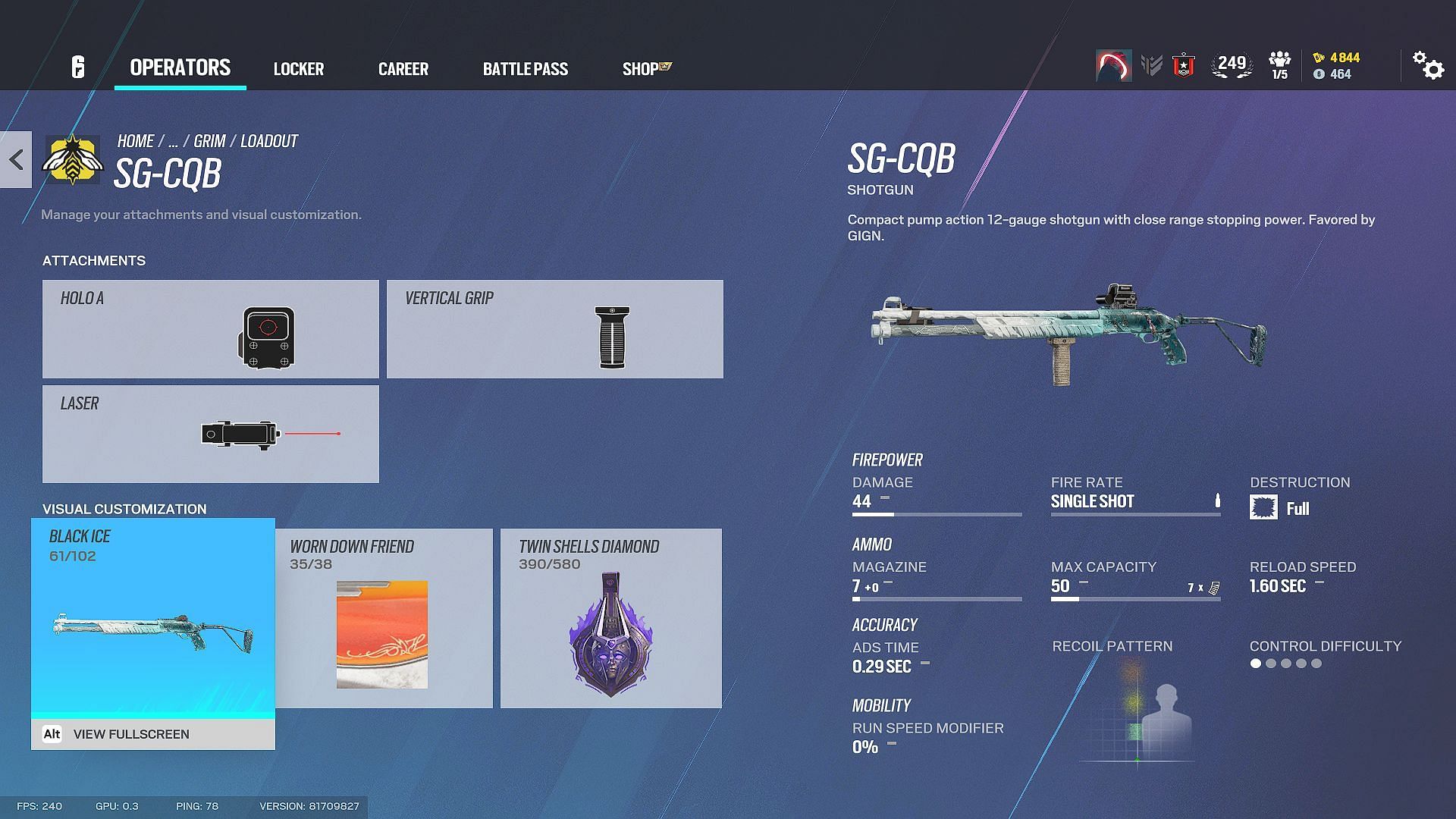 Primary shotgun in a Grim loadout in Rainbow Six Siege (Image via Ubisoft)