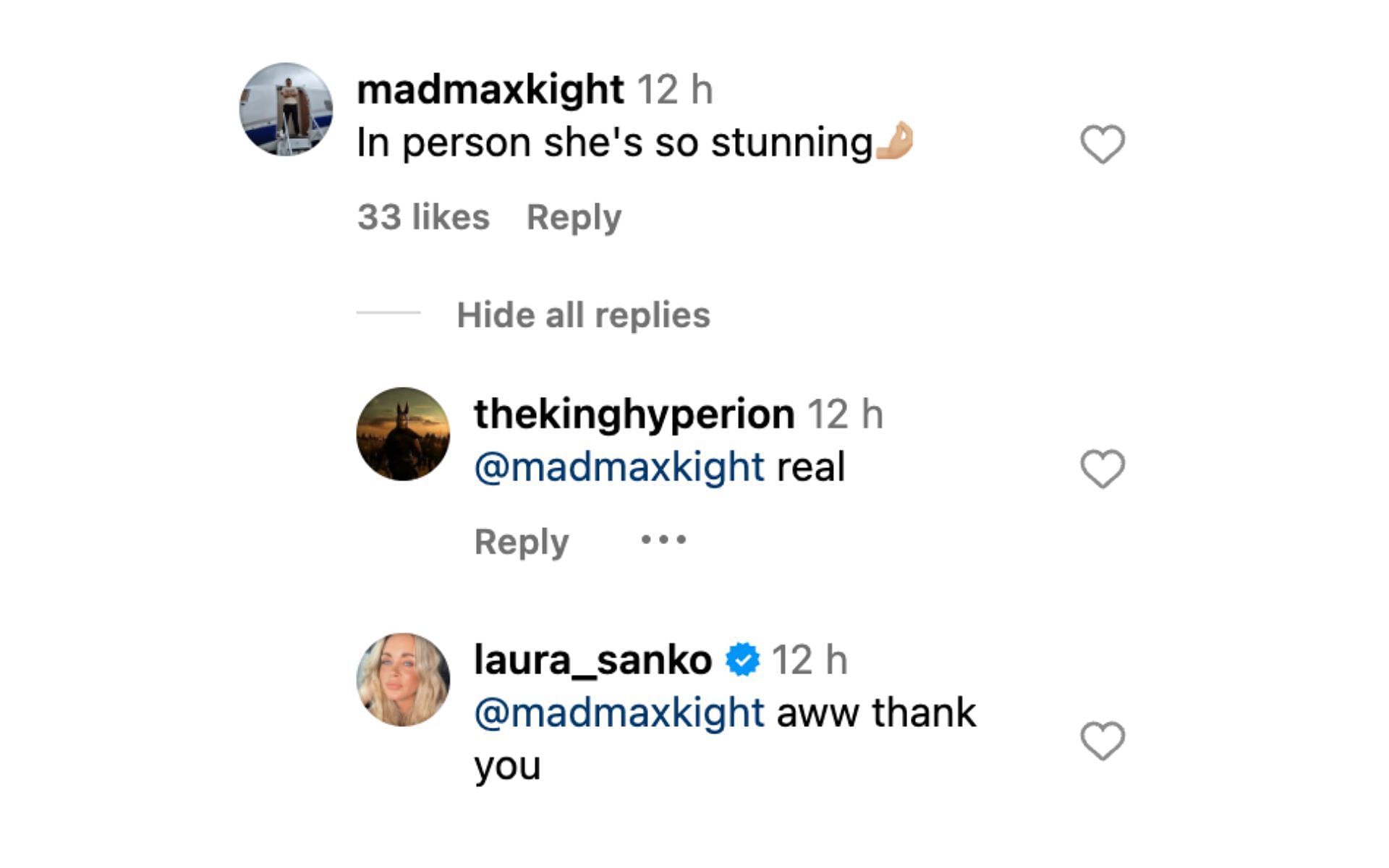 Screenshot of Laura Sanko&#039;s comment. [Image courtesy: @laura_sanko on Instagram]