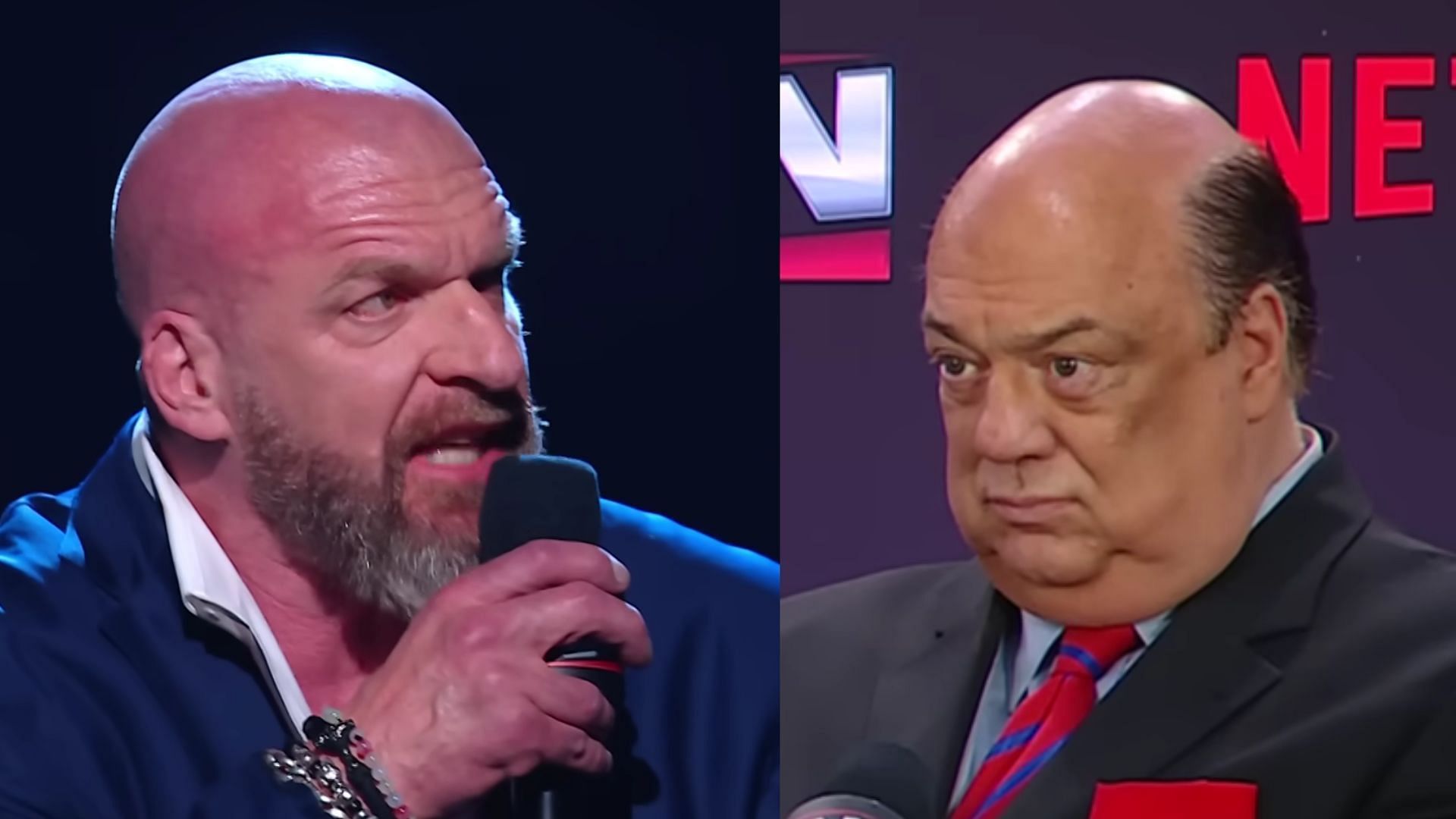 Triple H (L) and Paul Heyman (R) (Image via WWE YT) 