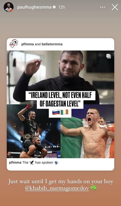 Paul Hughes warns Khabib Nurmagomedov (Image courtesy @paulhughesmma on Instagram)