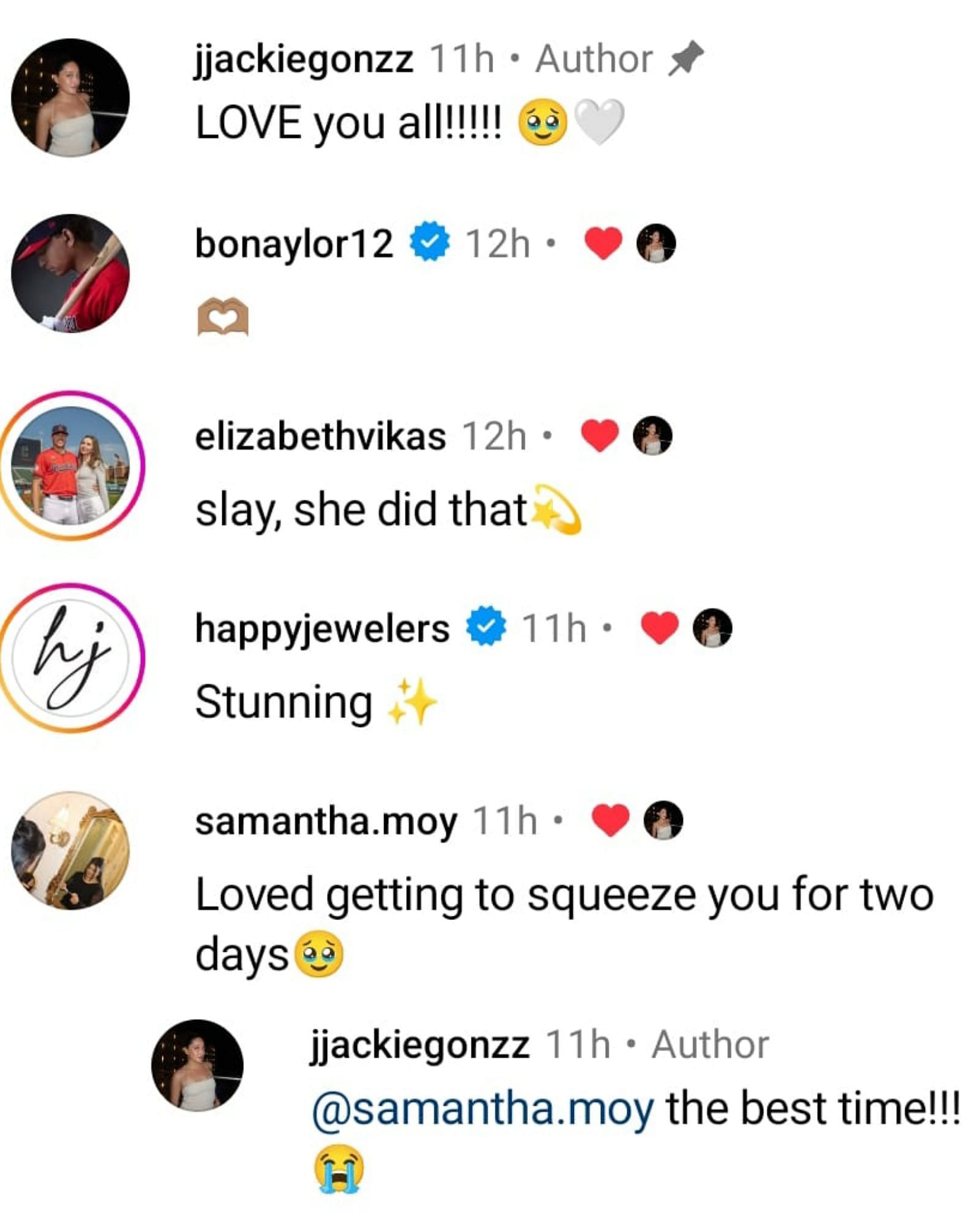 The comment section of Jackie Gonzalez&#039;s post (Source - Instagram/jjackiegonzz)