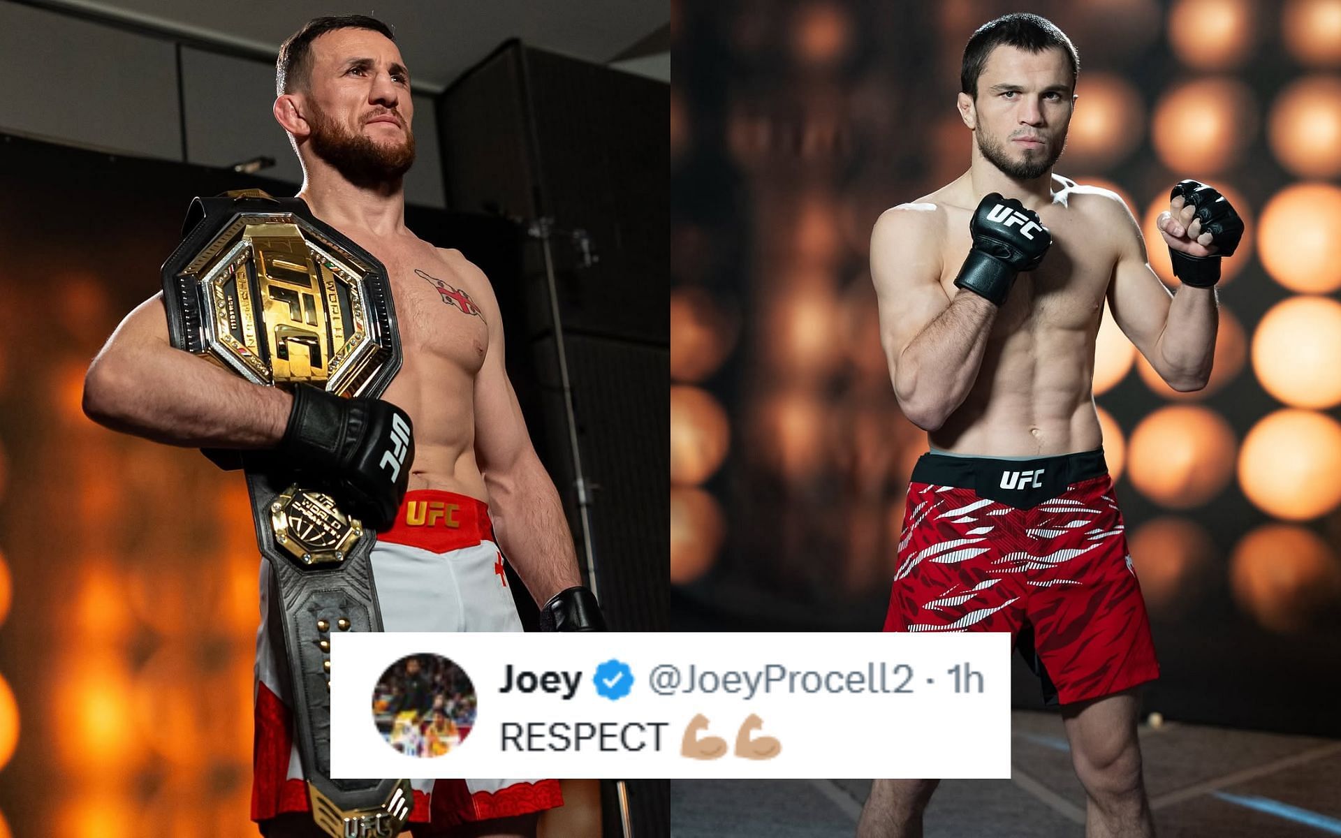 Fans react to Merab Dvalishvili (left) meeting Magdi Amachov after the latter got criticized for training with Umar Nurmagomedov (right) before UFC 311. [Images courtesy: @ufcpe on Instagram]