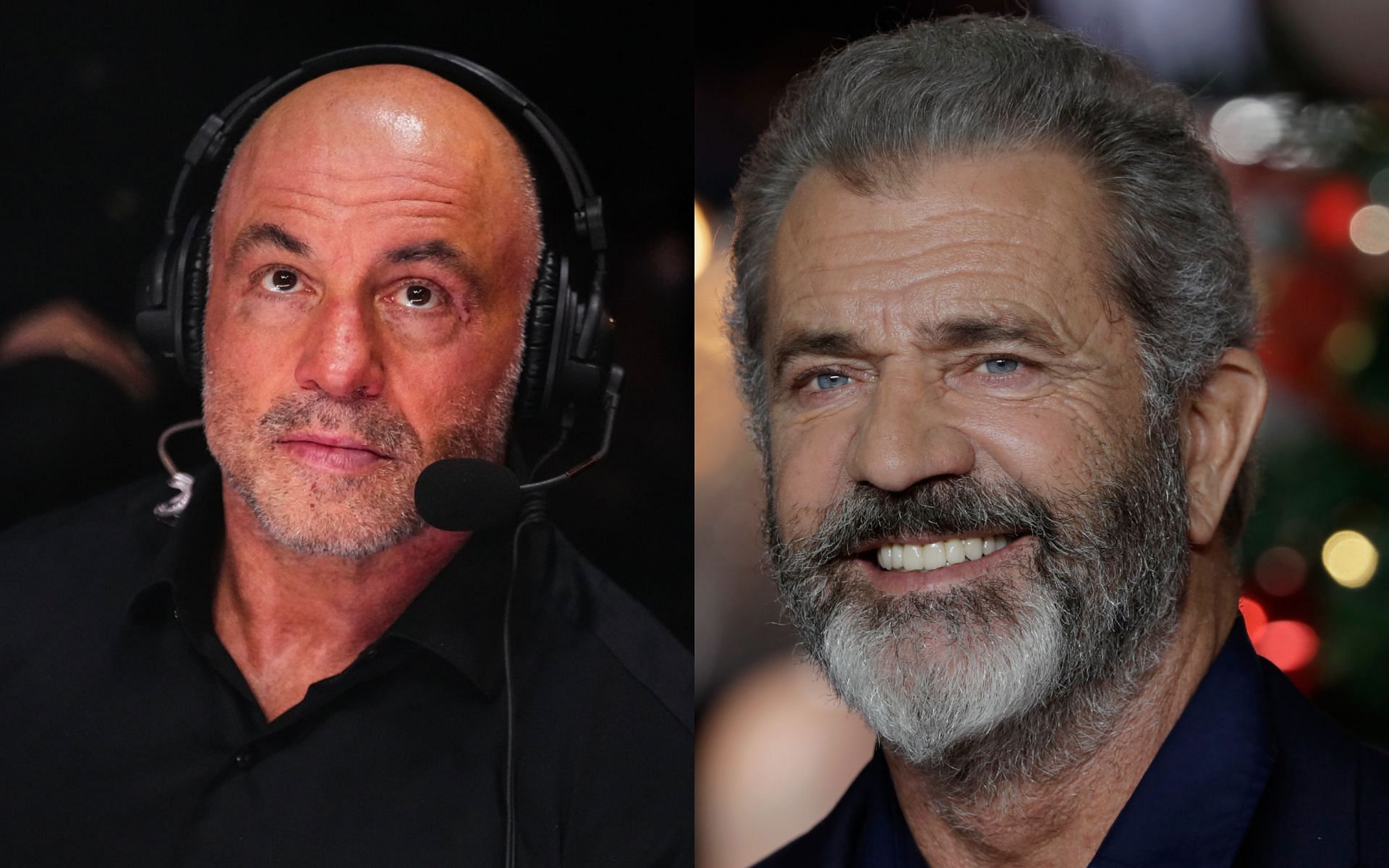 Joe Rogan (left) talks to Mel Gibson (rigt) about 