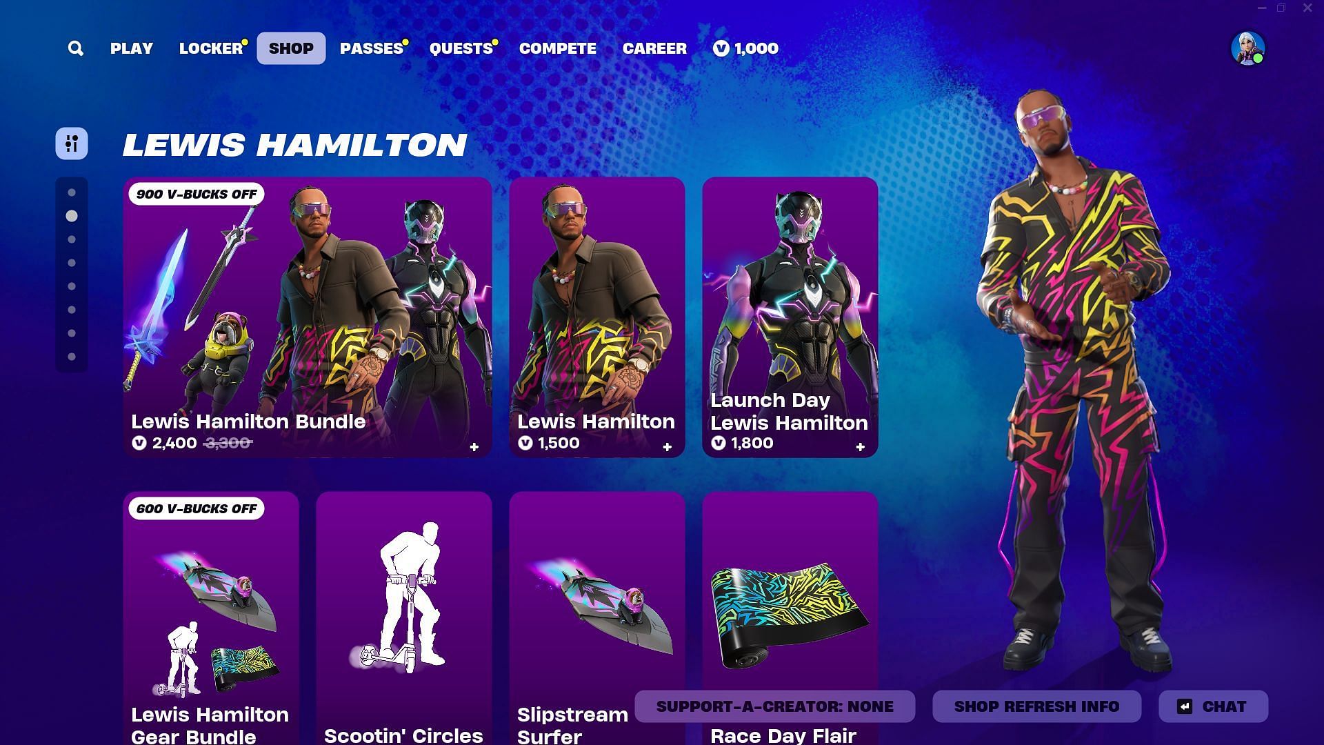 You can now purchase the Lewis Hamilton skin in Fortnite (Image via Epic Games)