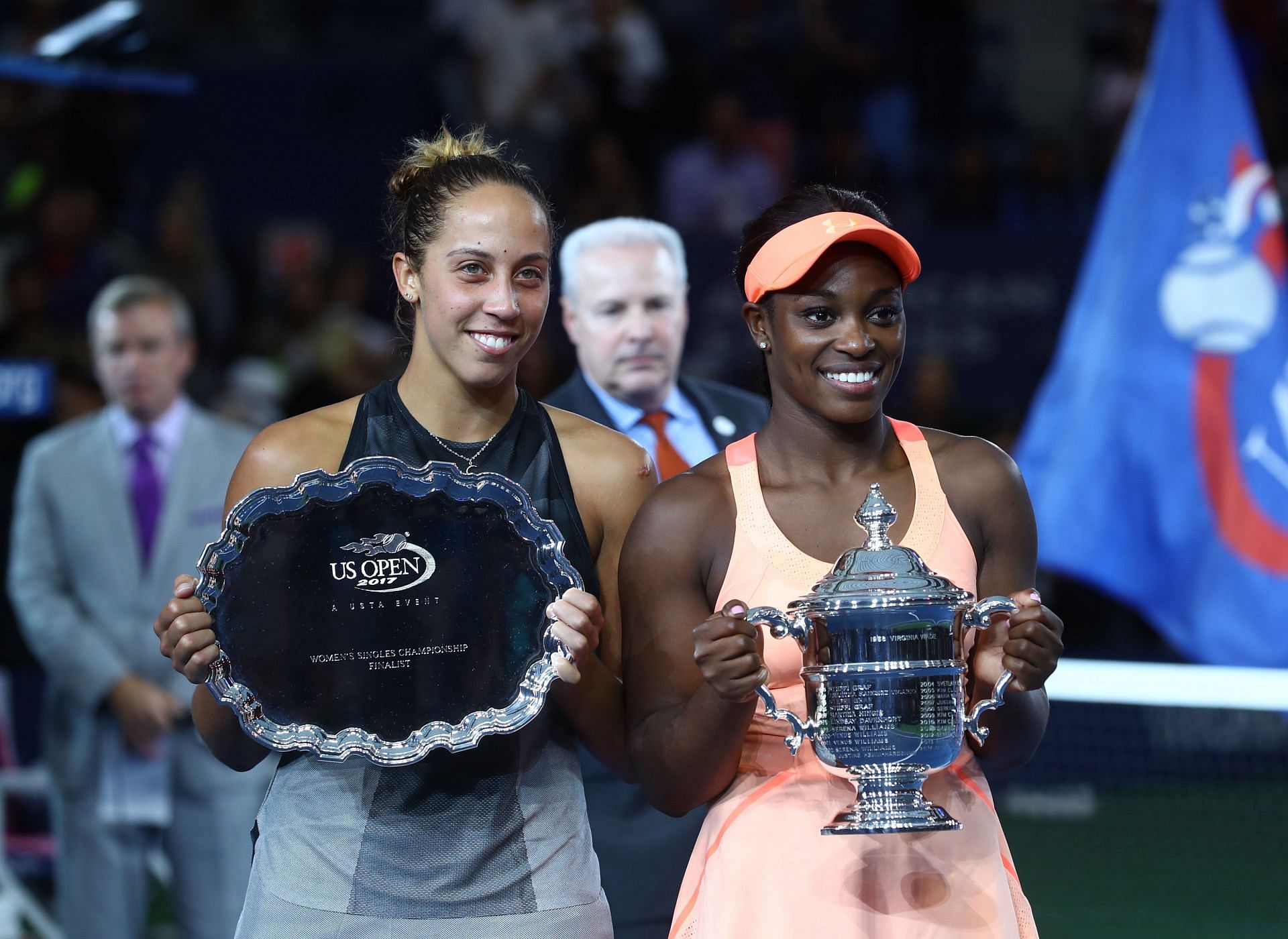 Madison Keys and Sloane Stephens pose during 2017 US Open ceremony (Source: Getty)