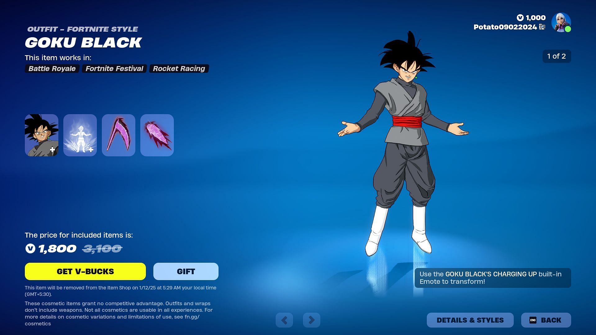 Goku Black will remain listed until January 12, 2025 (Image via Epic Games)