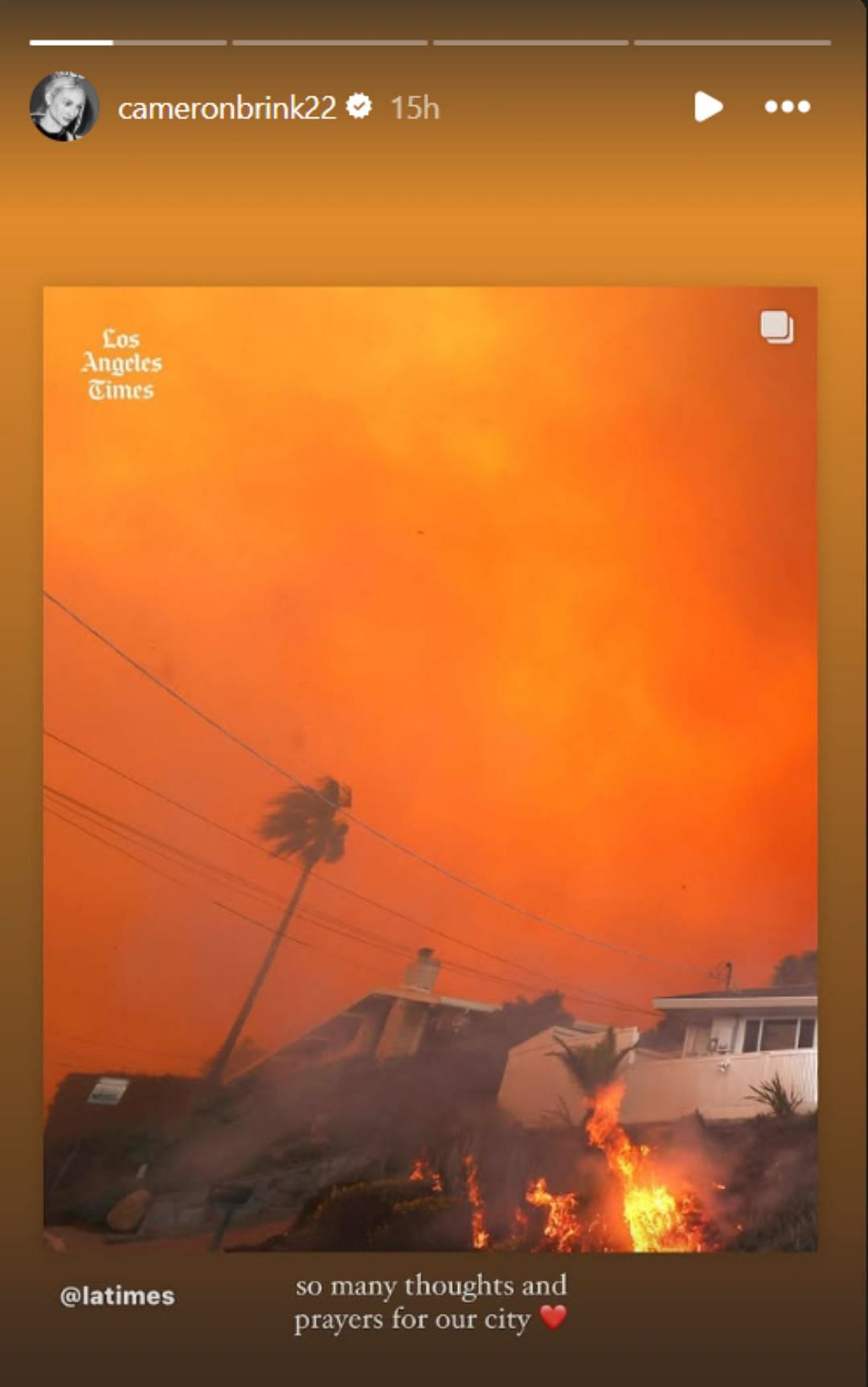 Brink extended prayers amidst to LA amidst wildfire disaster (Image: @cameronbrink22 IG)