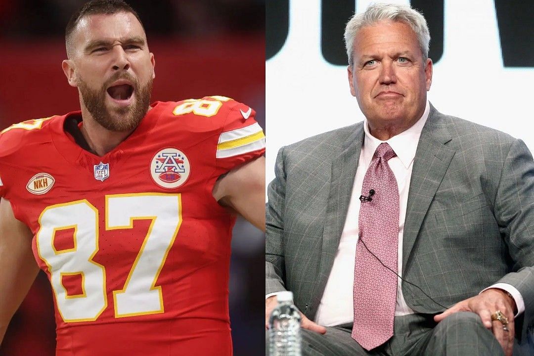 Travis Kelce, left, Rex Ryan, right 