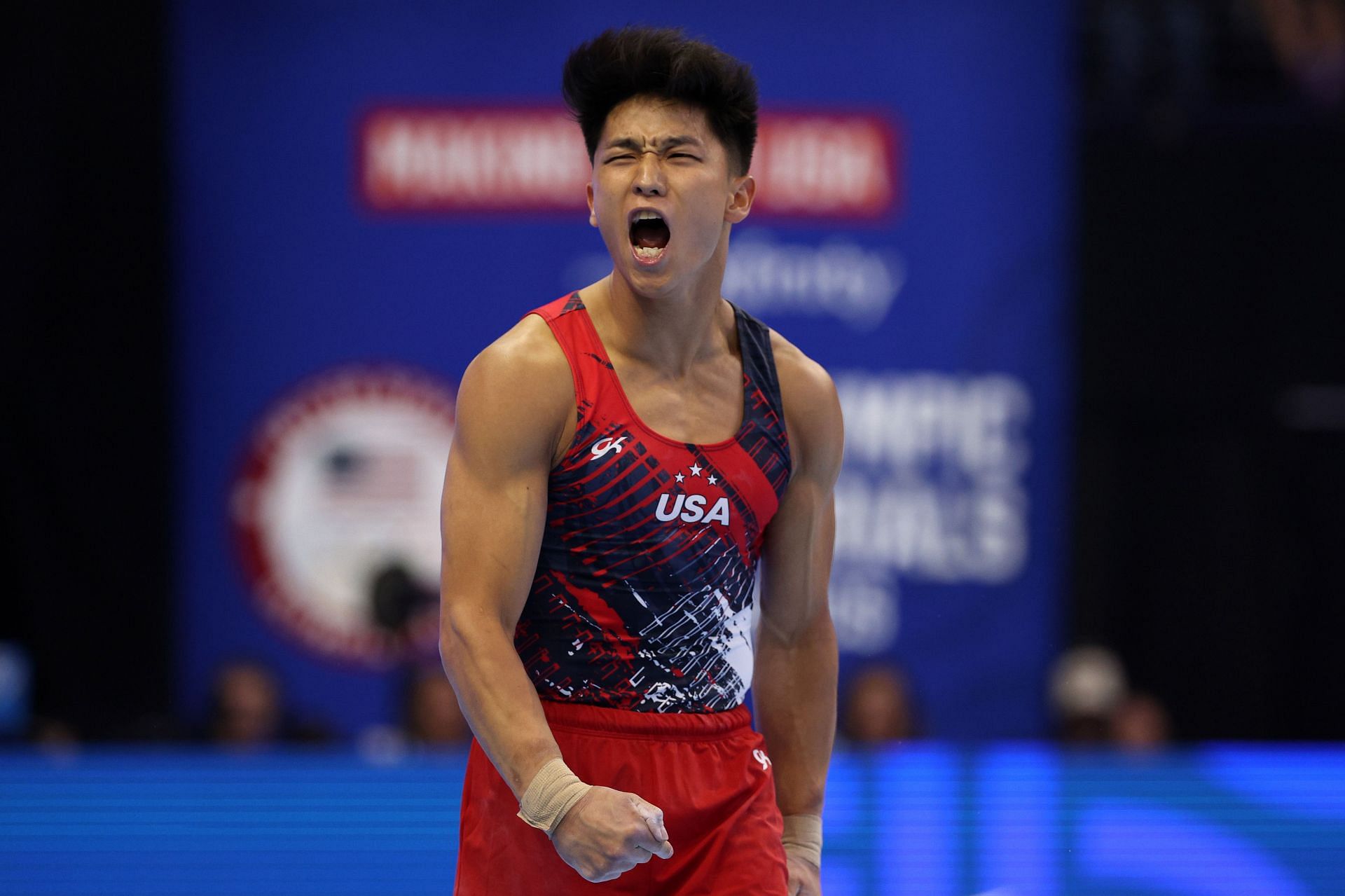 Yul Moldauer at the 2024 U.S. Olympic Team Gymnastics Trials in Minneapolis, Minnesota. (Photo by Getty Images)