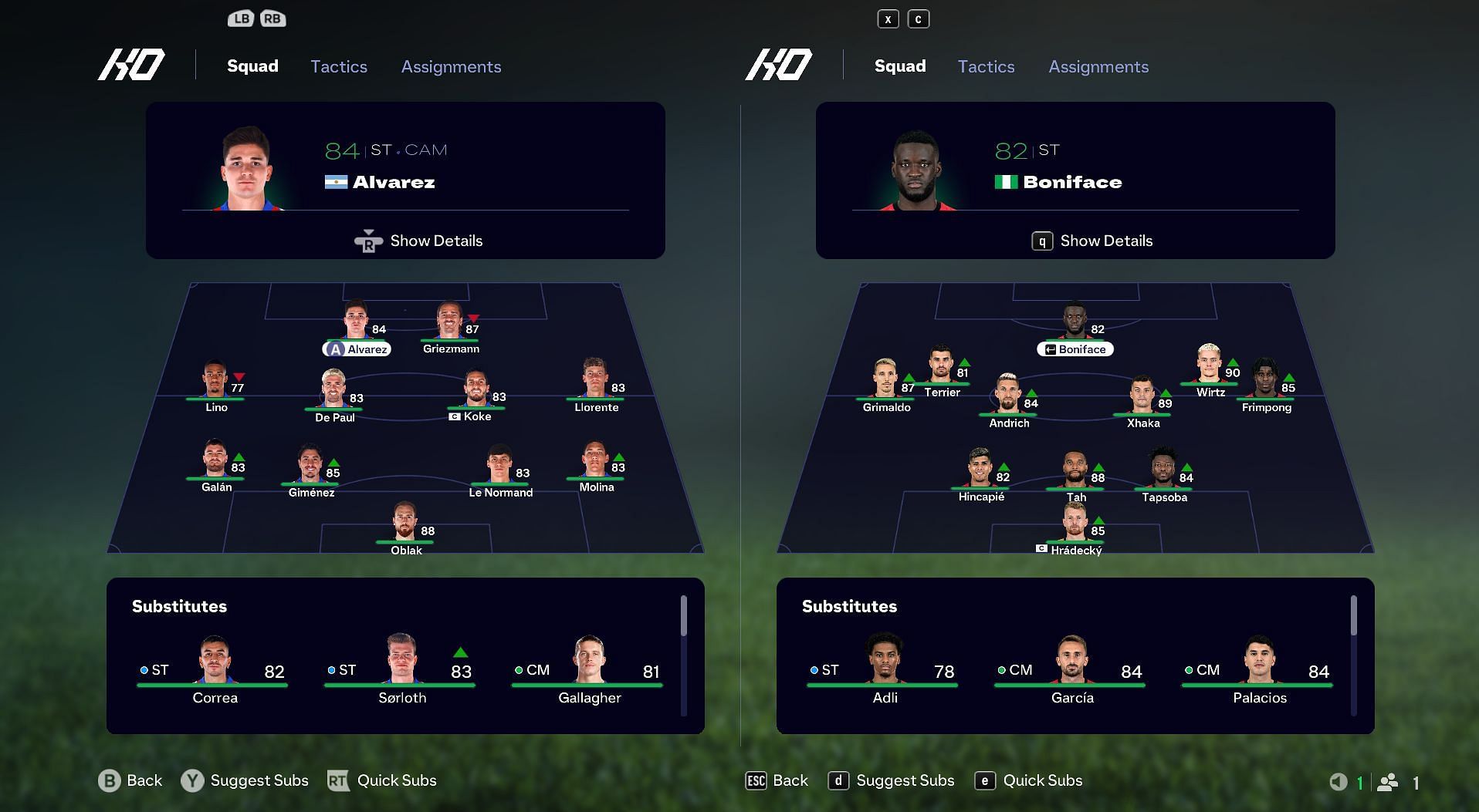 Atletico and Leverkusen default formation (Image via EA Sports)